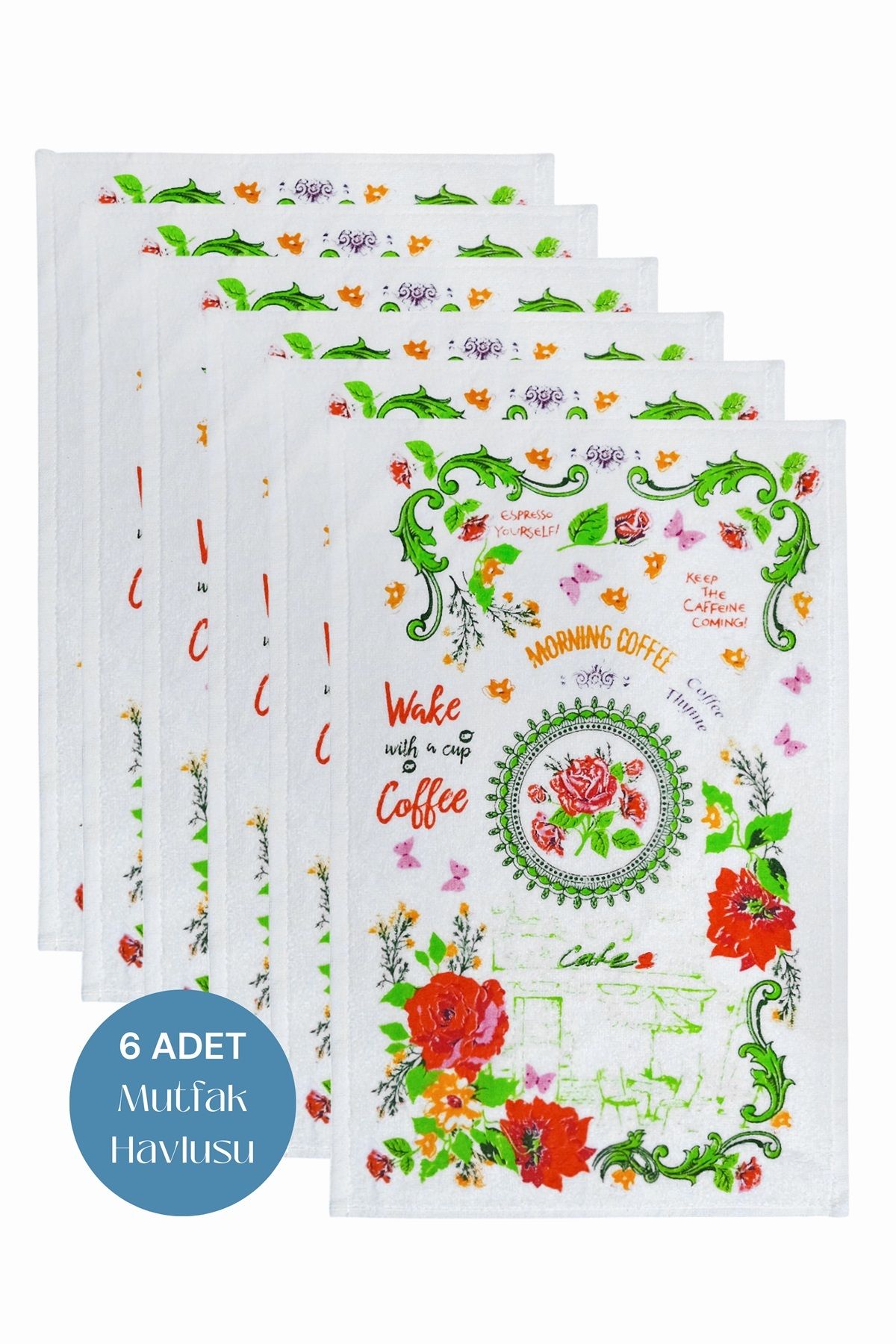 sevilya 6lı Paket Baskılı Beyaz Mutfak Havlusu Modeli