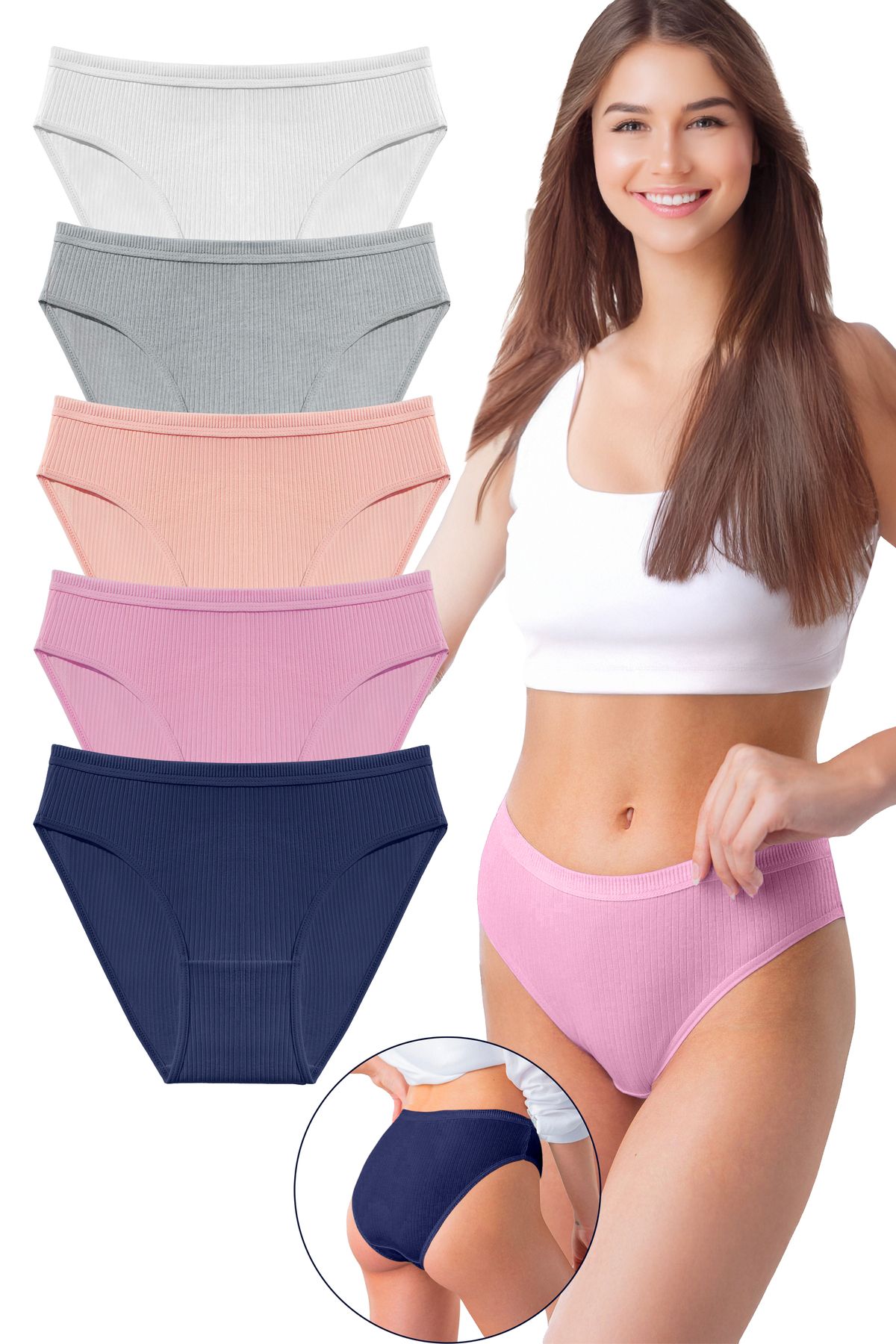 Bravie Kadın 5'li Organik Pamuk Fitilli Bikini Külot Bk2-a5