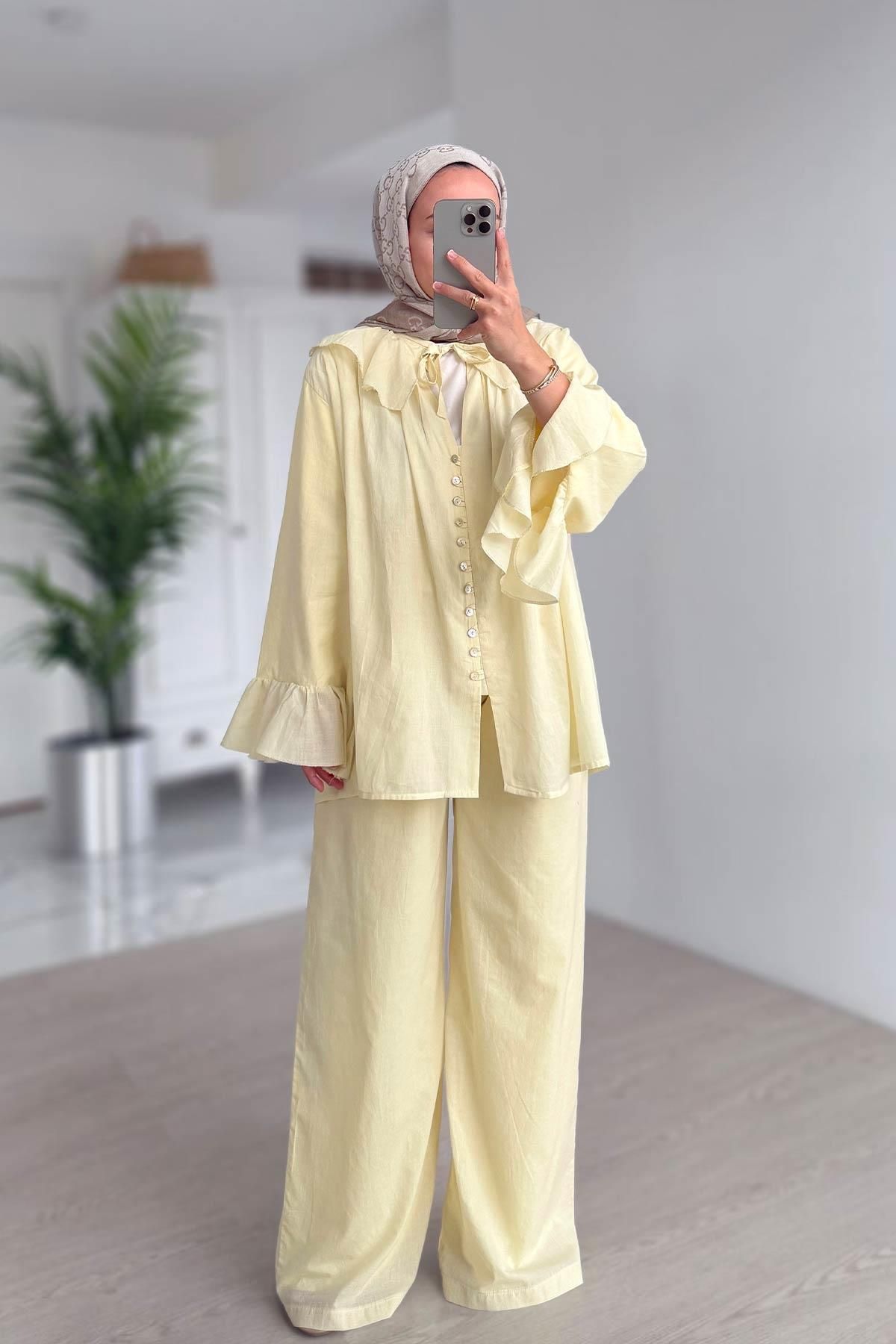 Ka Hijab Bebe Yaka Astarlı Takım - Sarı