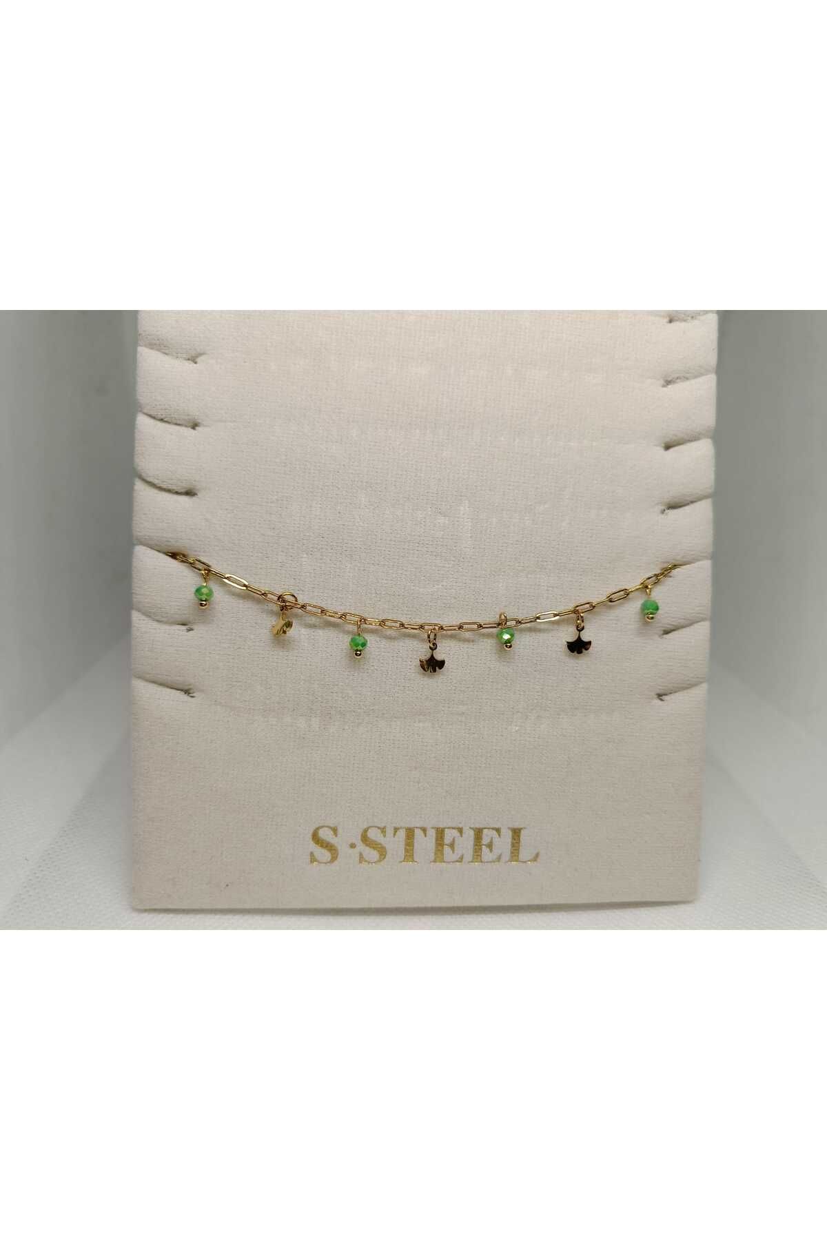 Store 316l Yonca Desenli Paslanmaz Çelik Gold Bileklik