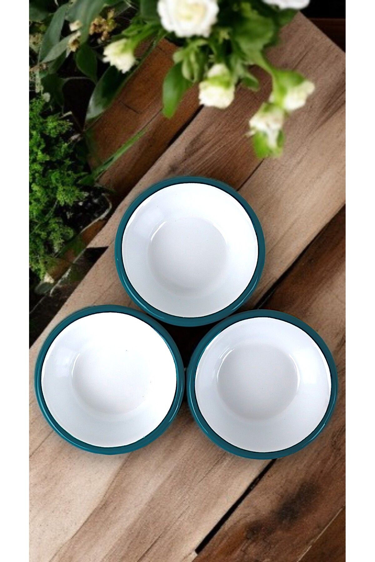 İnci Emaye 3 Parça 10Cm Emaye Konik Tabak Set , Kahvaltı Tabağı, Reçellik, Zeytin, Peynir Tabağı, Çeyiz, Hediye