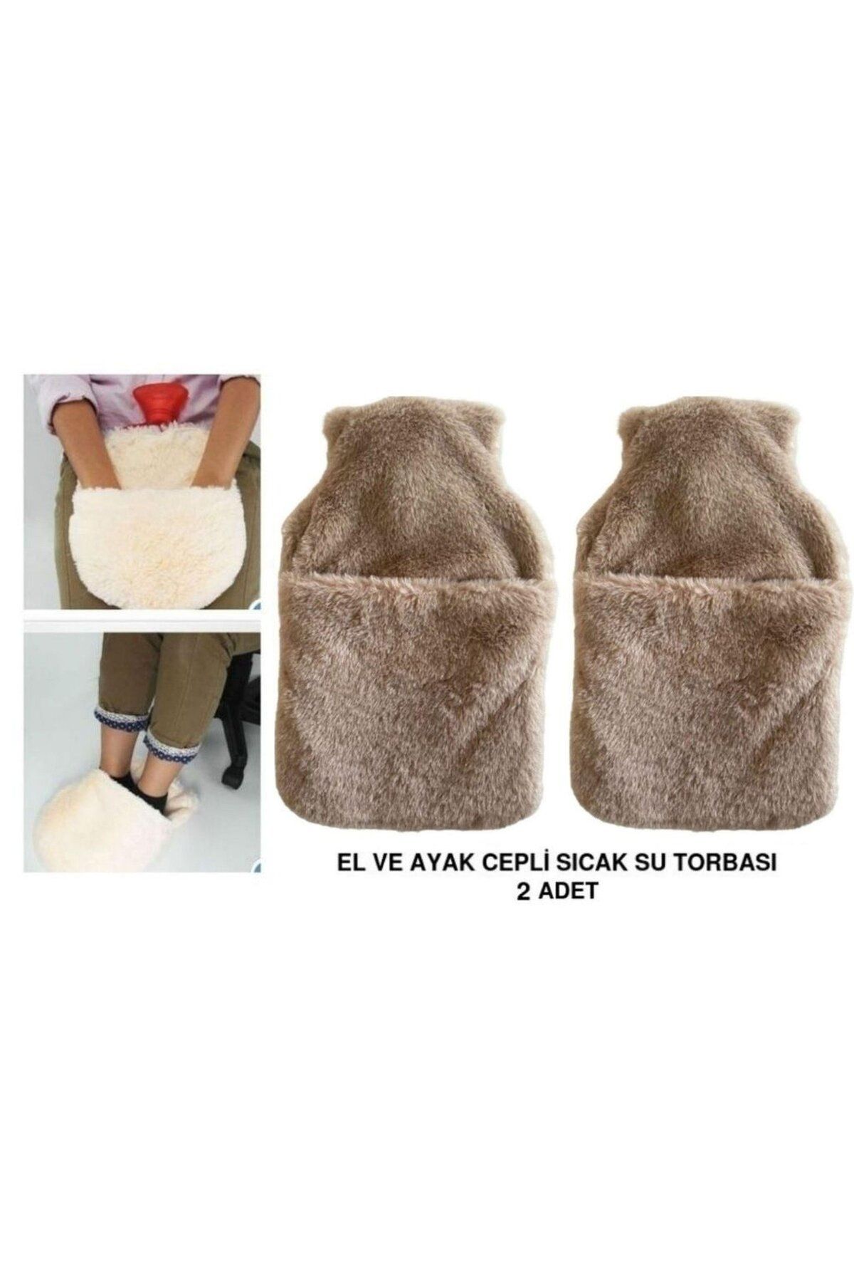 Bosphorus SICAK SU TORBASI 2 ADET,CEPLİ BEJ PELUŞ TERMOFOR 32,5x17,5cm 1500 ML
