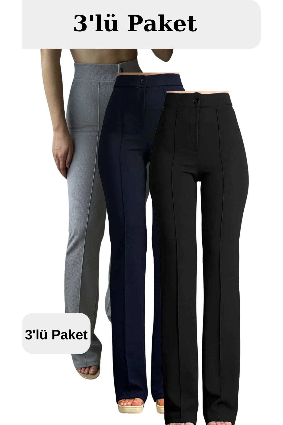 Caftano Krep Kumaş Likralı Kadın Palazzo Pantolon 3'lü Set
