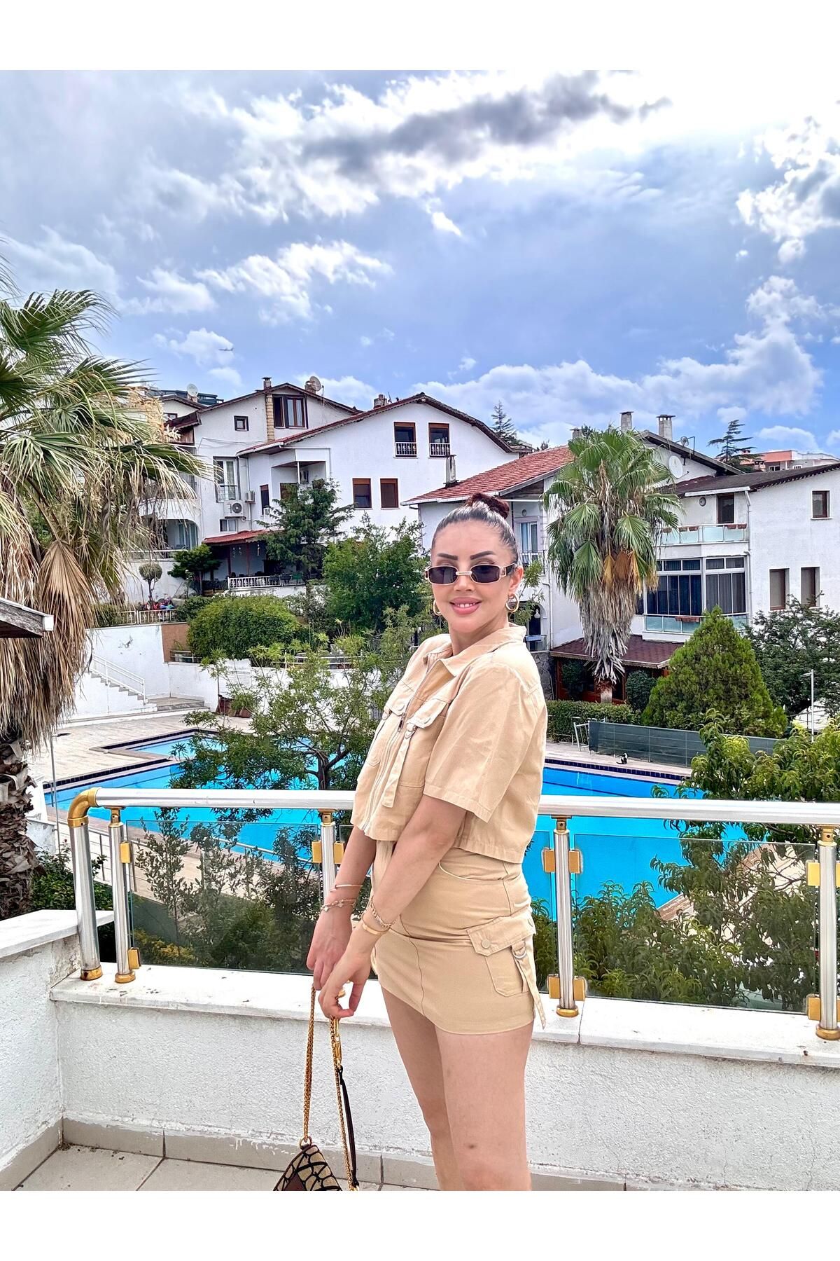 MODA pamuk kumaş etekli ceket takım
