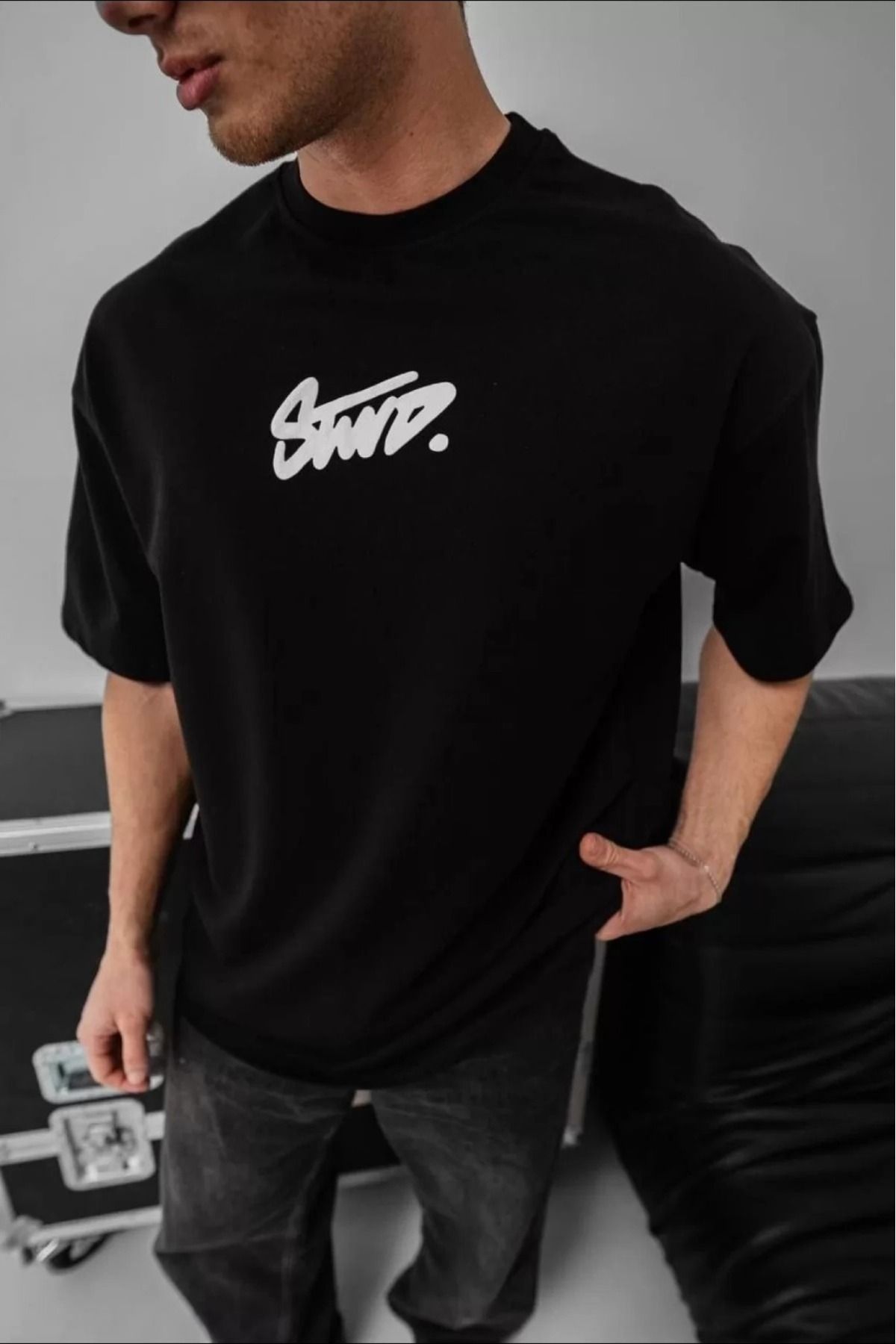 cakır and moniva Erkek Baskılı Oversize T-shirt
