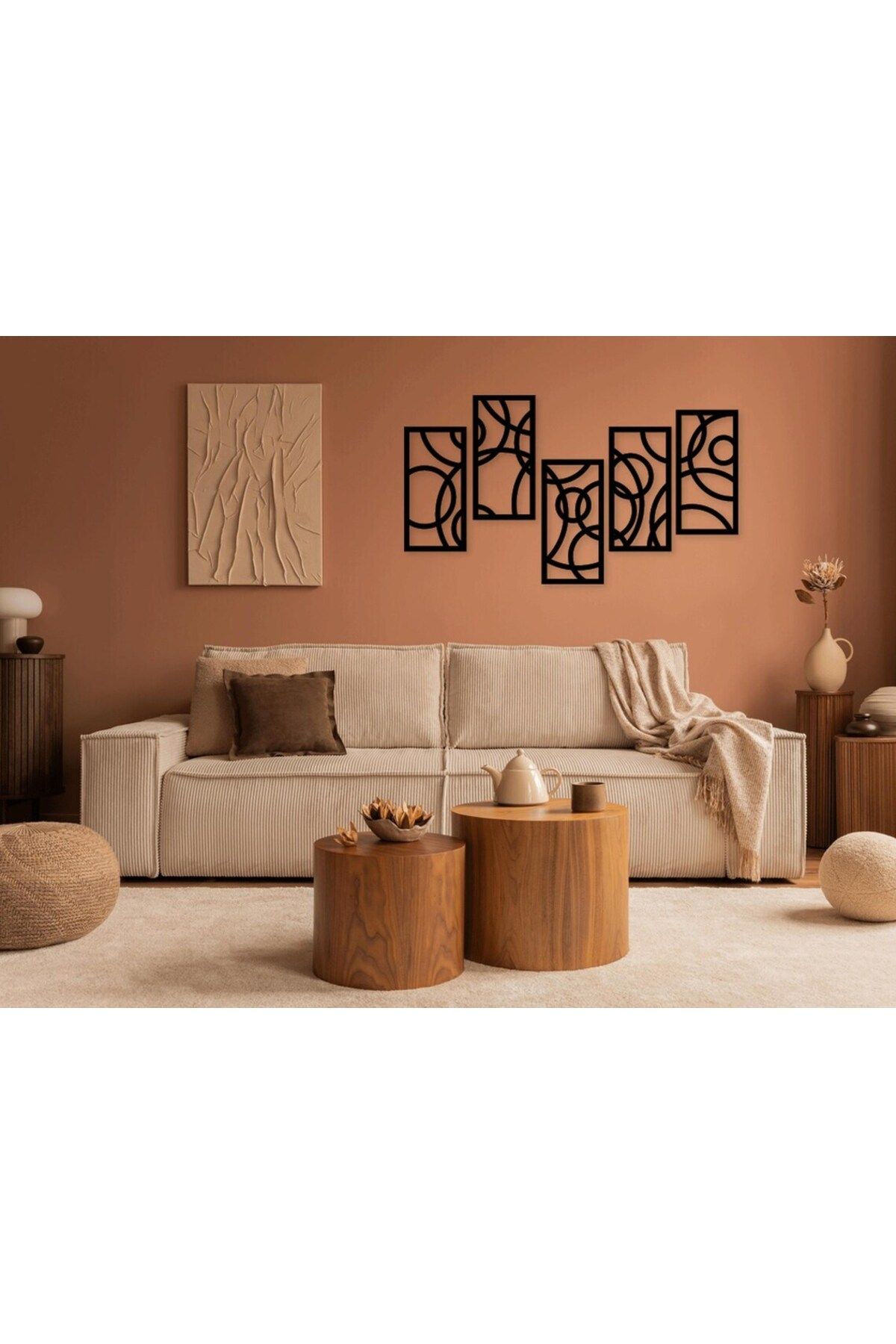 Esci Design Ahşap 5'li Set Tablo - 3mm MDF Tablo - Trend Minimalist Tablo - Siyah Tablo - Modern Tablo - Circle