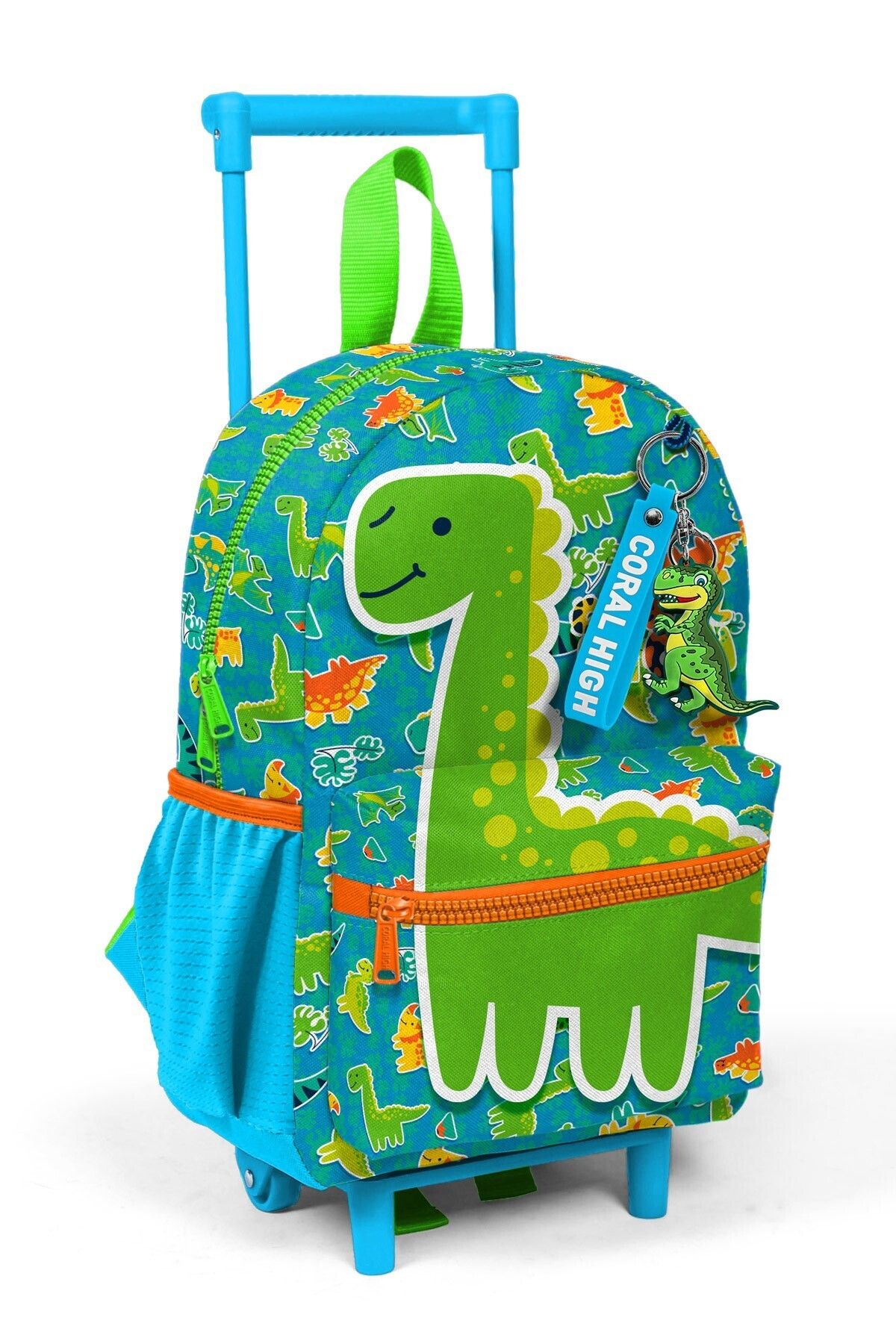 Coral High Minik Yuva Çekçekli Sırt Çantası Mavi Yeşil Dinozor Desenli İki Bölmeli 24070