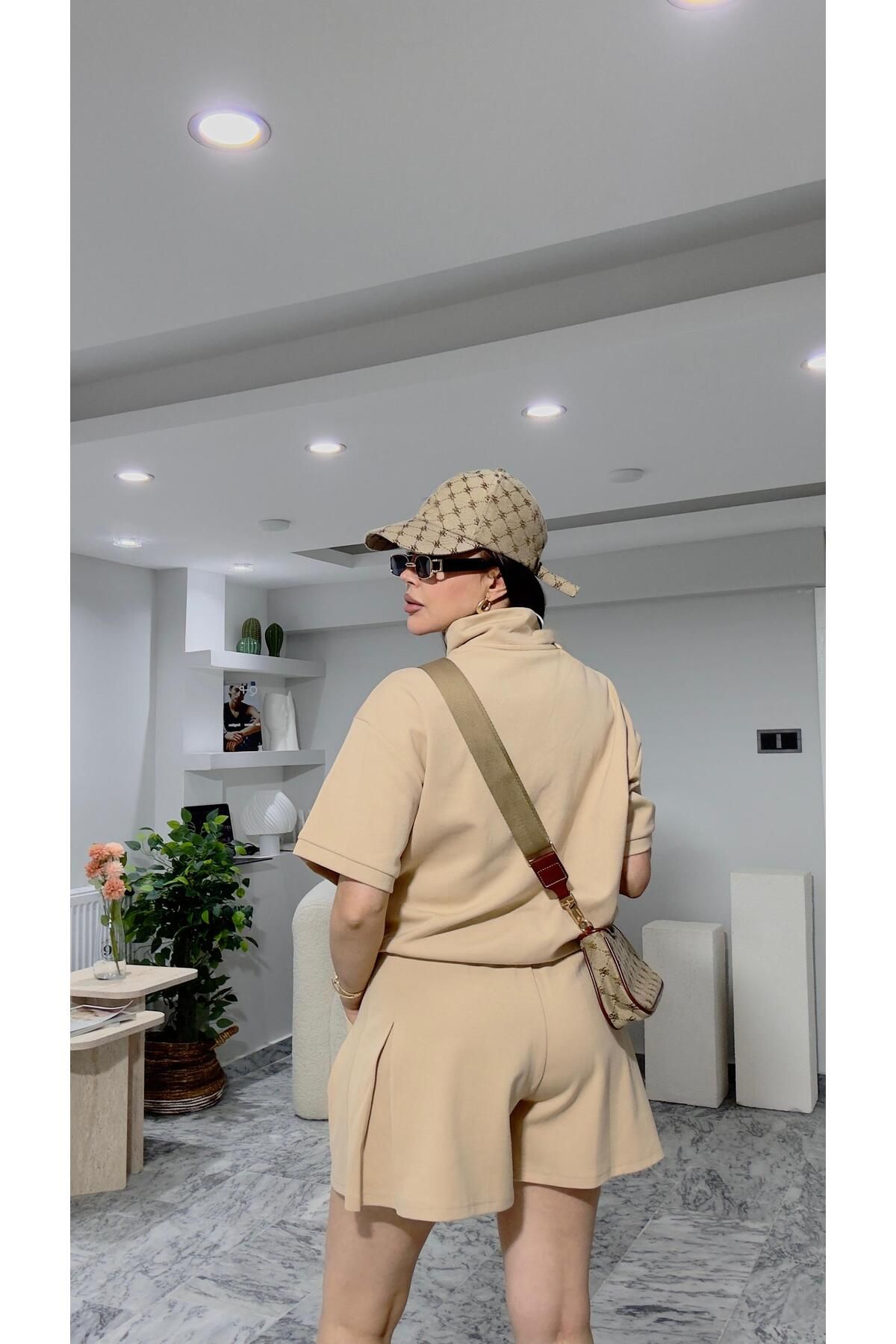 MODA pamuk kumaş şort takım.