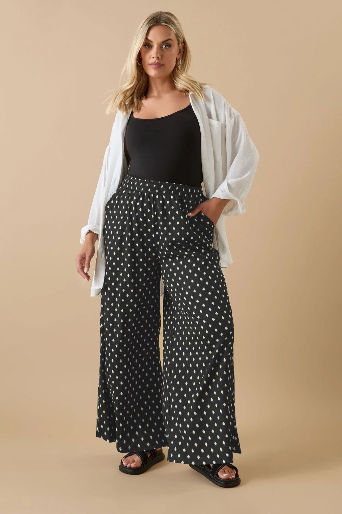 Stil Diva Büyük Beden Beli Lastikli Bol Paça Desenli Cepli Pantolon 303710