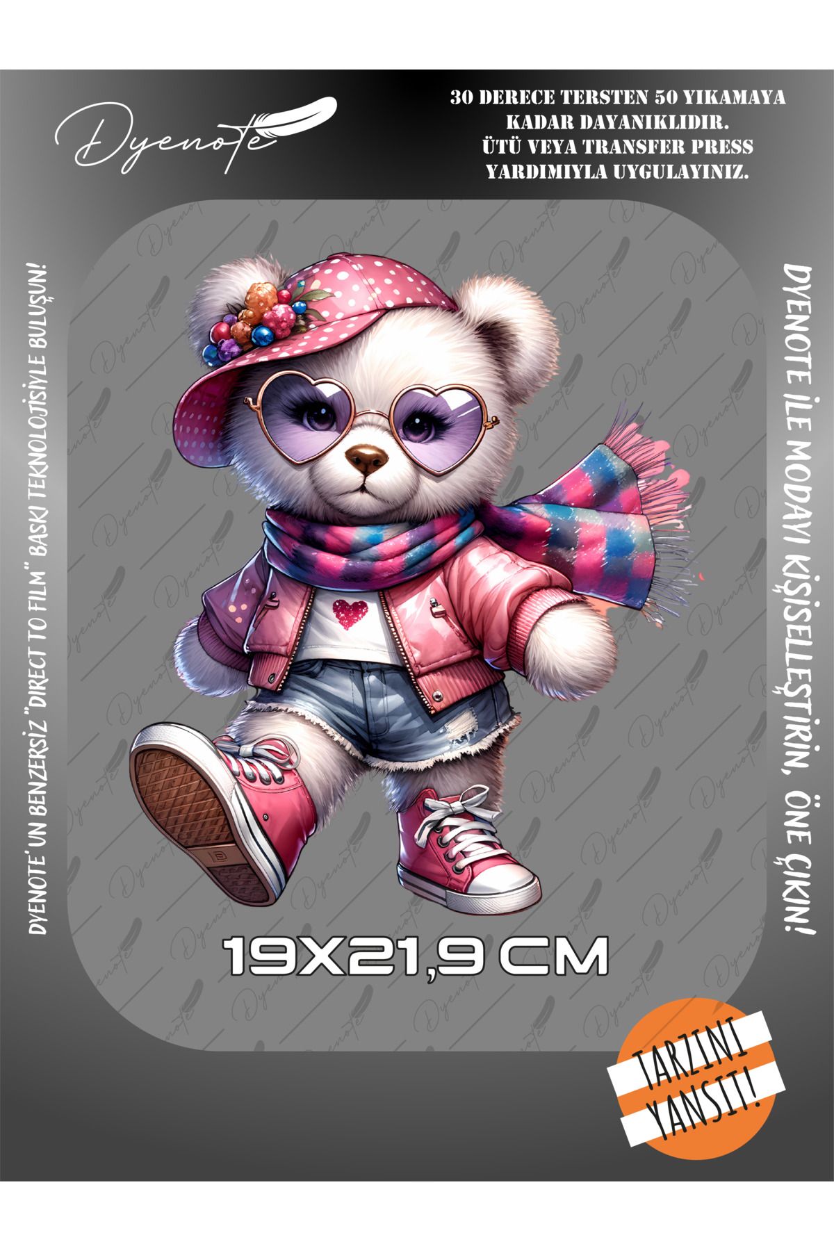 DYENOTE Renkli Ayıcık Teddy Bear Baskı 7 - Ütüyle Yapıştır - 19x21,9 CM