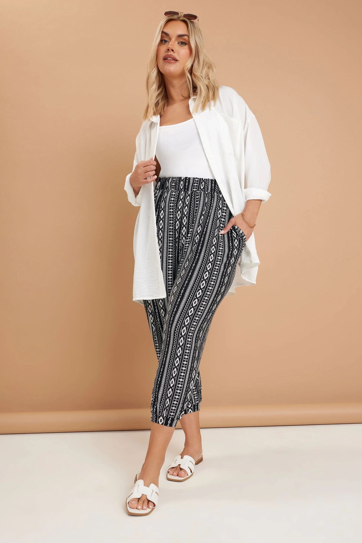 Stil Diva Büyük Beden Beli Lastikli Cepli Desenli Şalvar Pantolon 145265