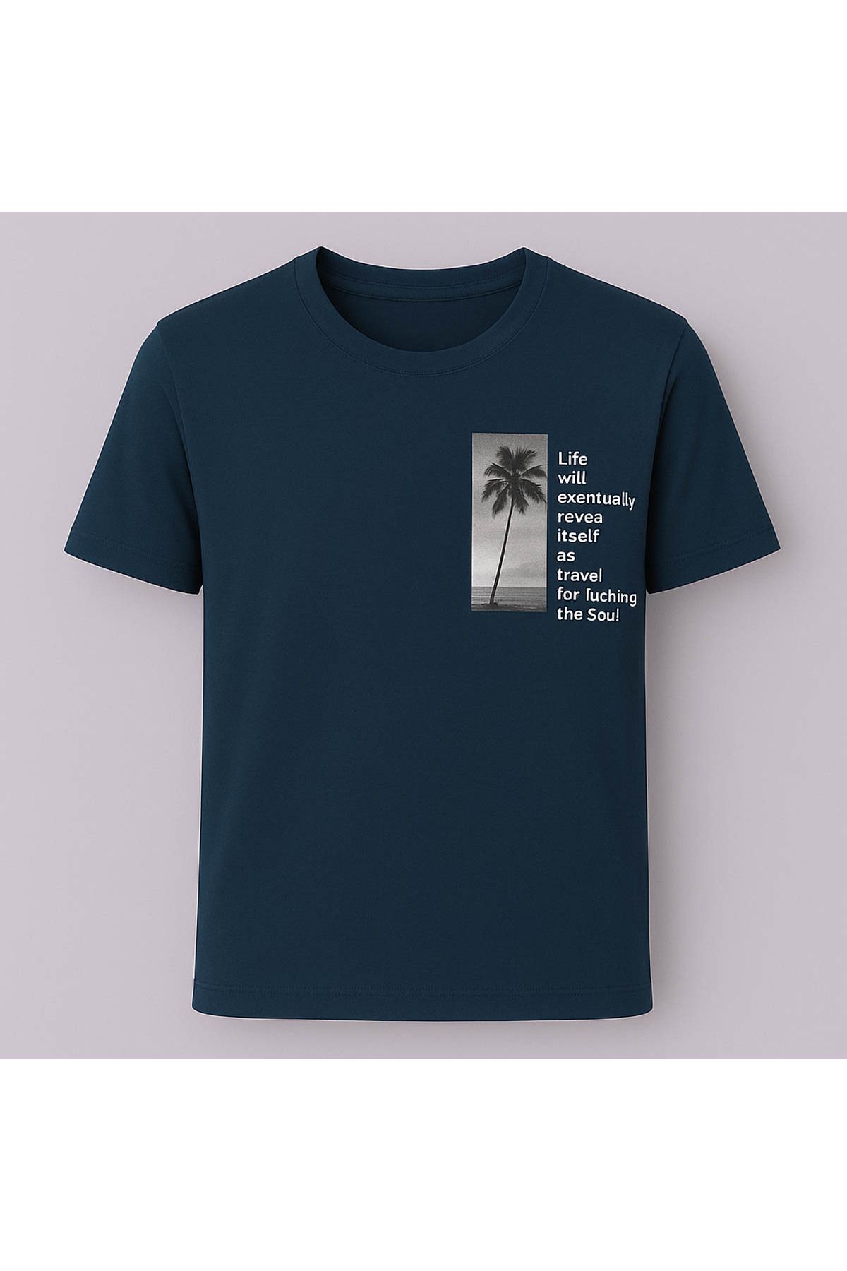 trender Life Will Baskı indigo Erkek T-Shirt
