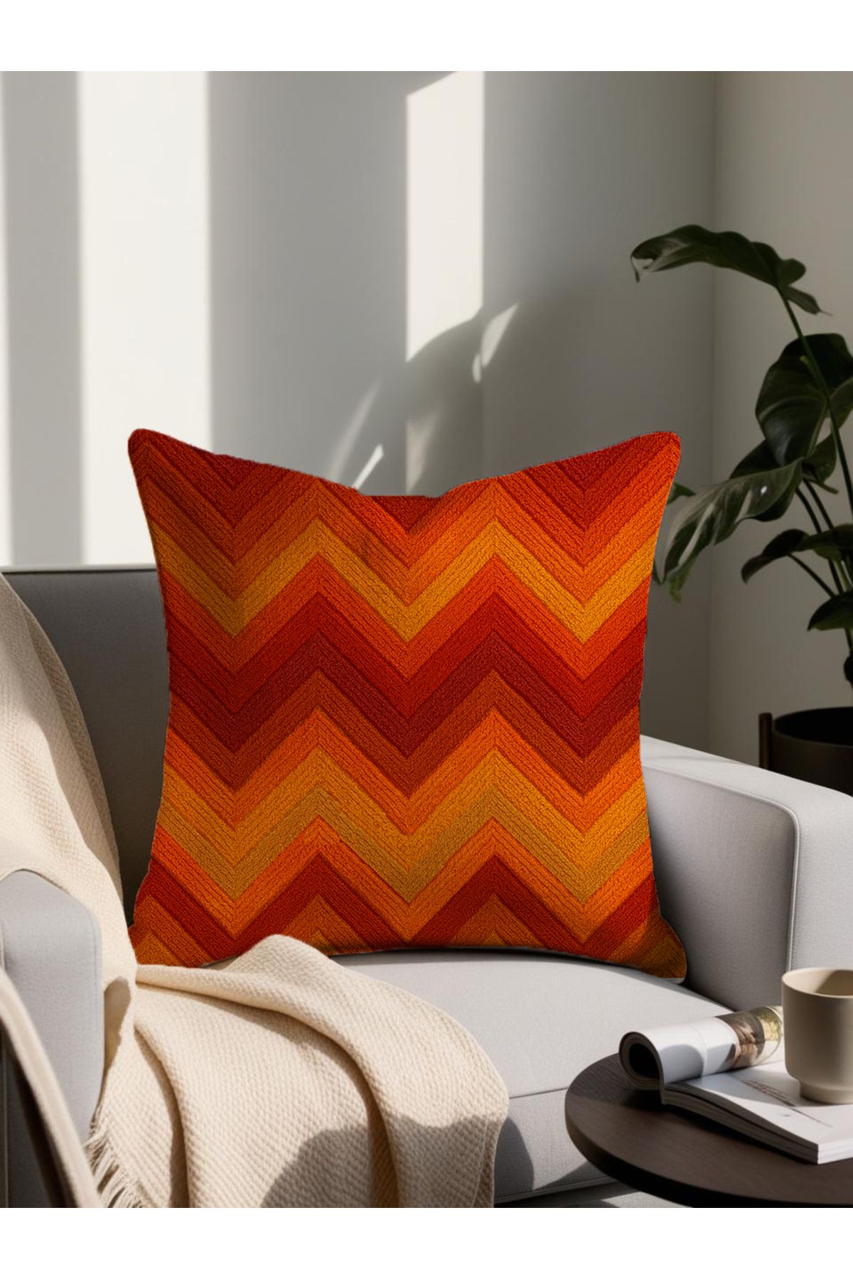 LadiesHome Punch Nakış Desenli Dijital Baskılı Dekoratif Yastık 4280– 43x43 Cm Mikro Petek Kumaş