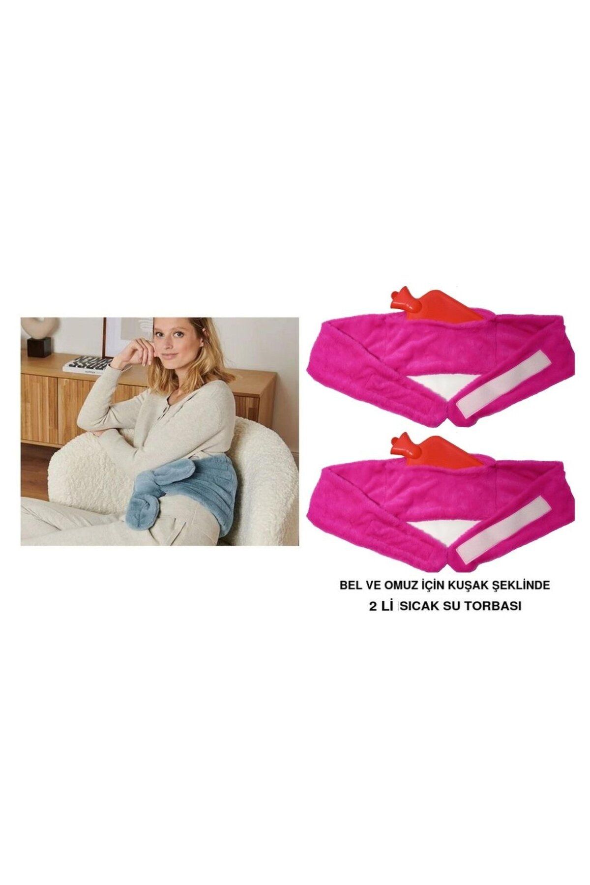 Bosphorus SICAK SU TORBASI 2 ADET,BEL VE OMUZ ICIN KUSAK SEKLINDE PELUŞ PEMBE TERMOFOR 1500ML 160x22CM