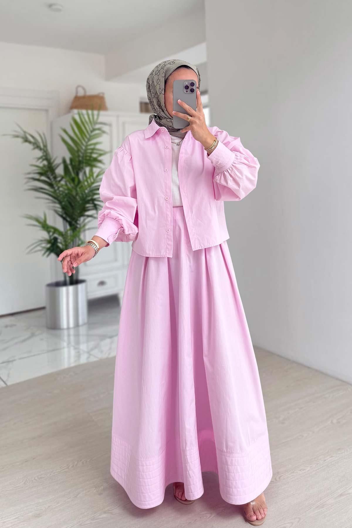 Ka Hijab Poplin Etek Takım - Pembe