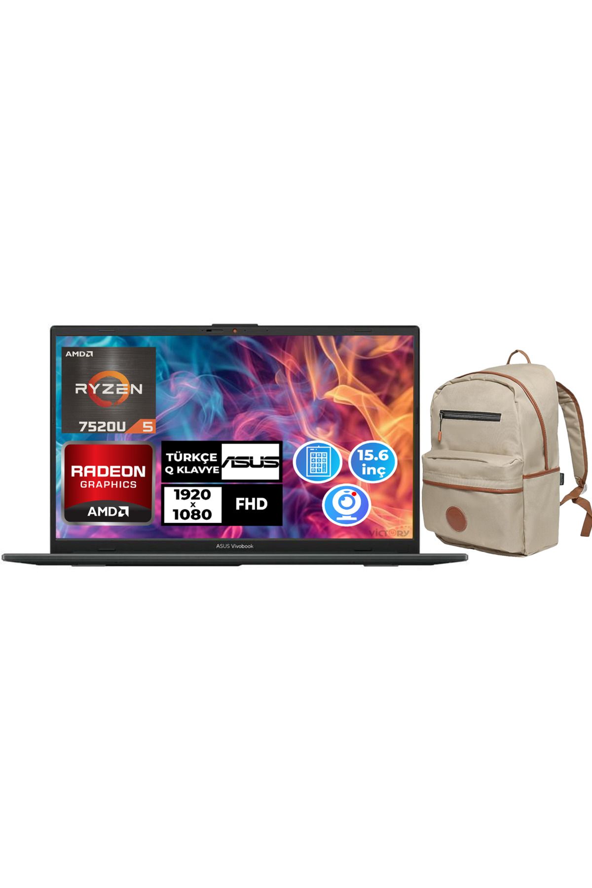 ASUS Vivobook Go 15 Ryzen 5 7520U 16GB RAM 2TB SSD 15.6" FHD Fdos Laptop + Çanta E1504FA-NJ1465 005