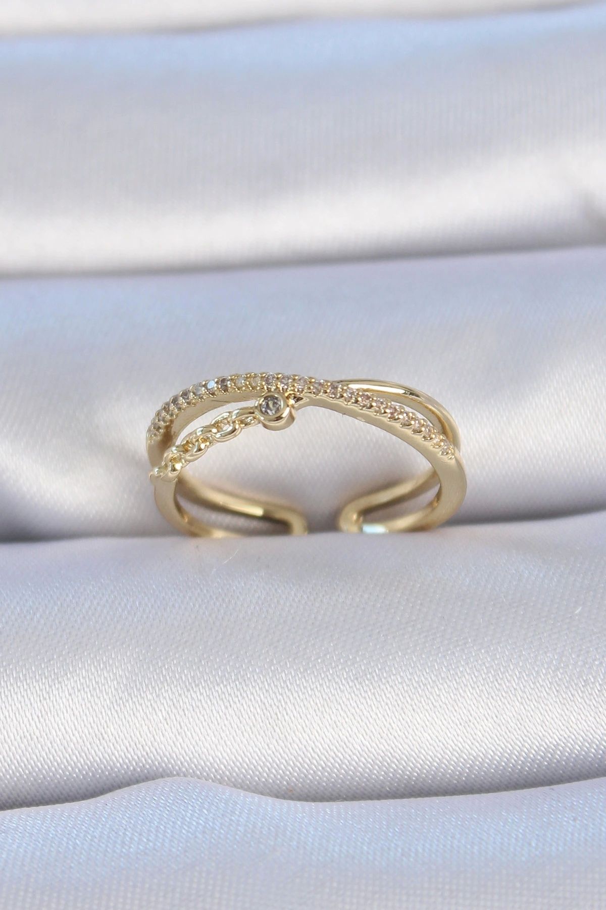 OurStyles Pirinç Gold Renk Zirkon Taşlı Kadın Yüzük - TJ-BYK3318