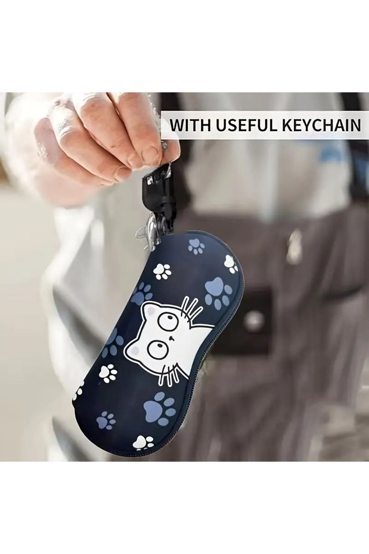 TATA CRAFT NEOPRAN KEDİ TEMALI GÖZLÜK KORUMA KILIFI MODA ASKI KANCALI