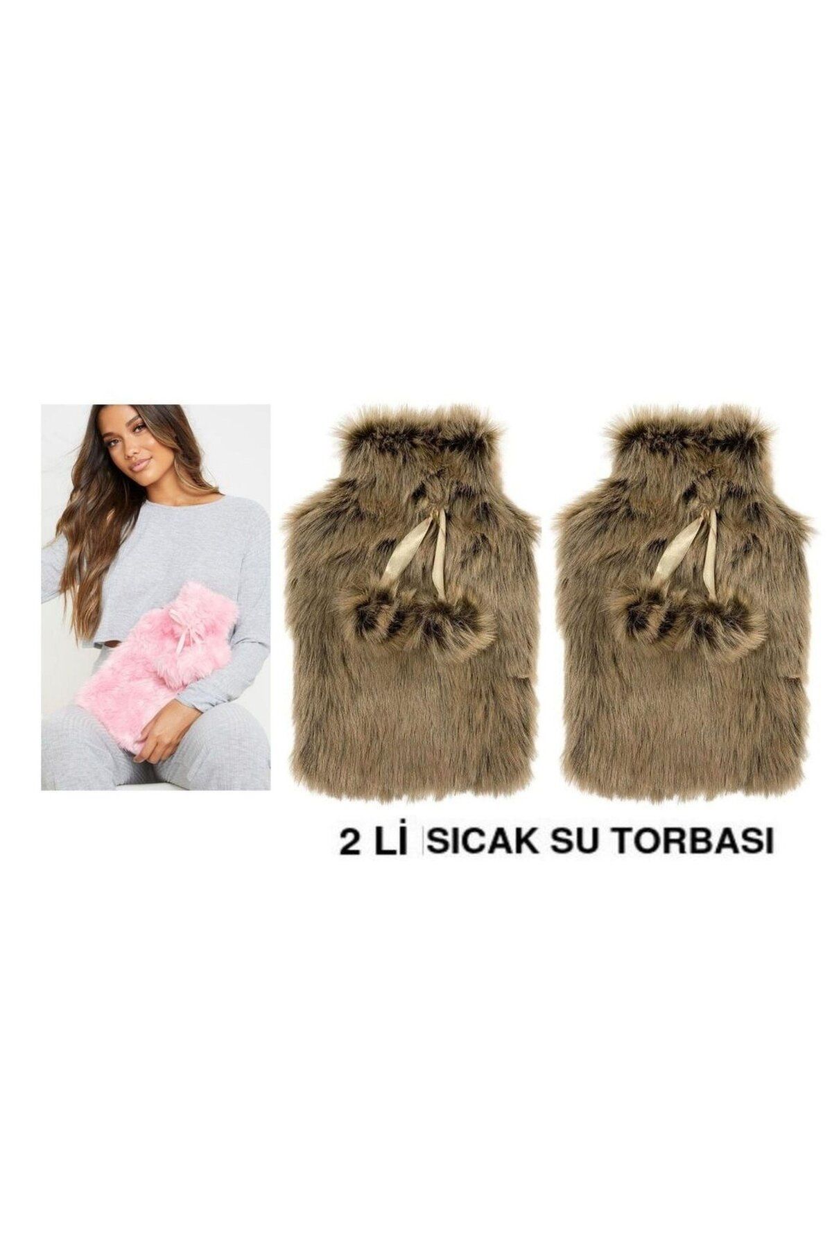 Sia SICAK SU TORBASI 2 ADET,PELUŞ PONPONLU KAHVERENGİ 28x18x2cm 1 Litre