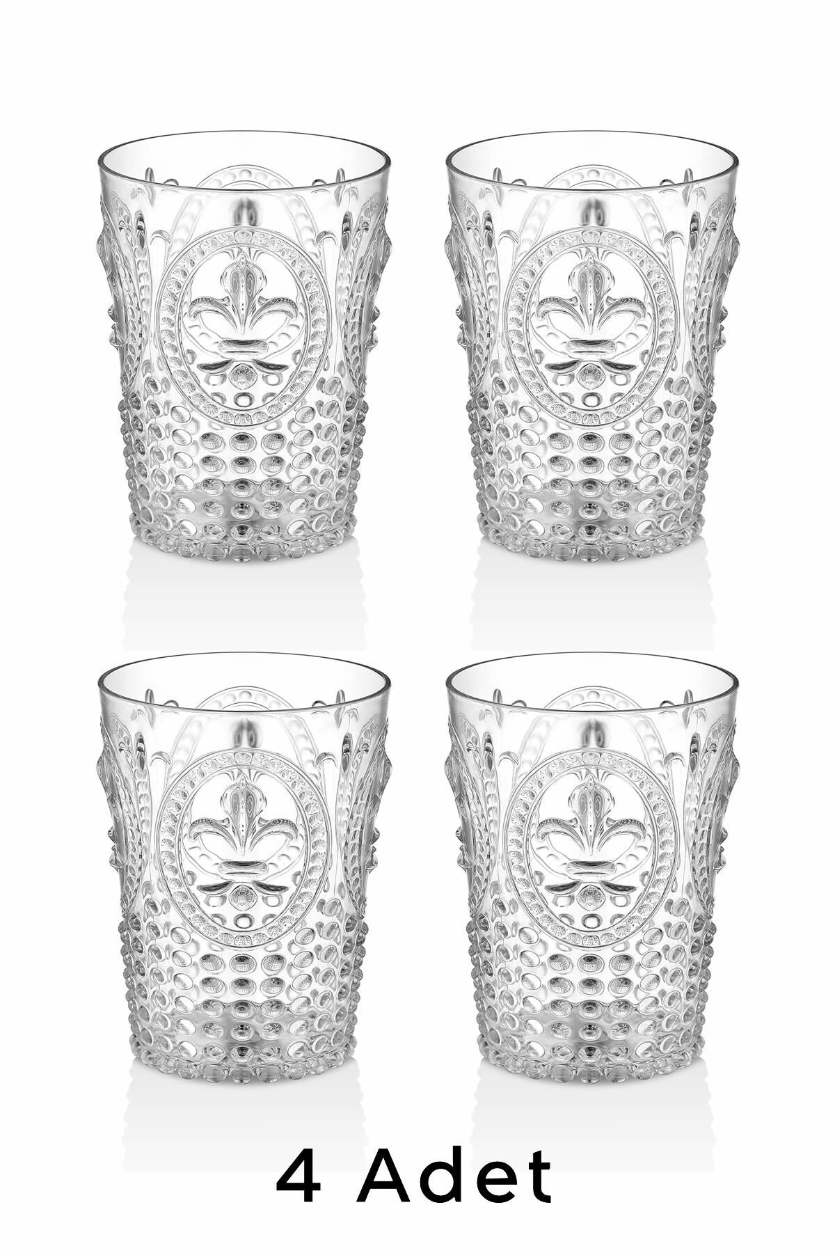 ARVALE 4'lü Akrilik Şeffaf Meşrubat Bardağı | Kahve Yanı Su Bardağı - 450 ml