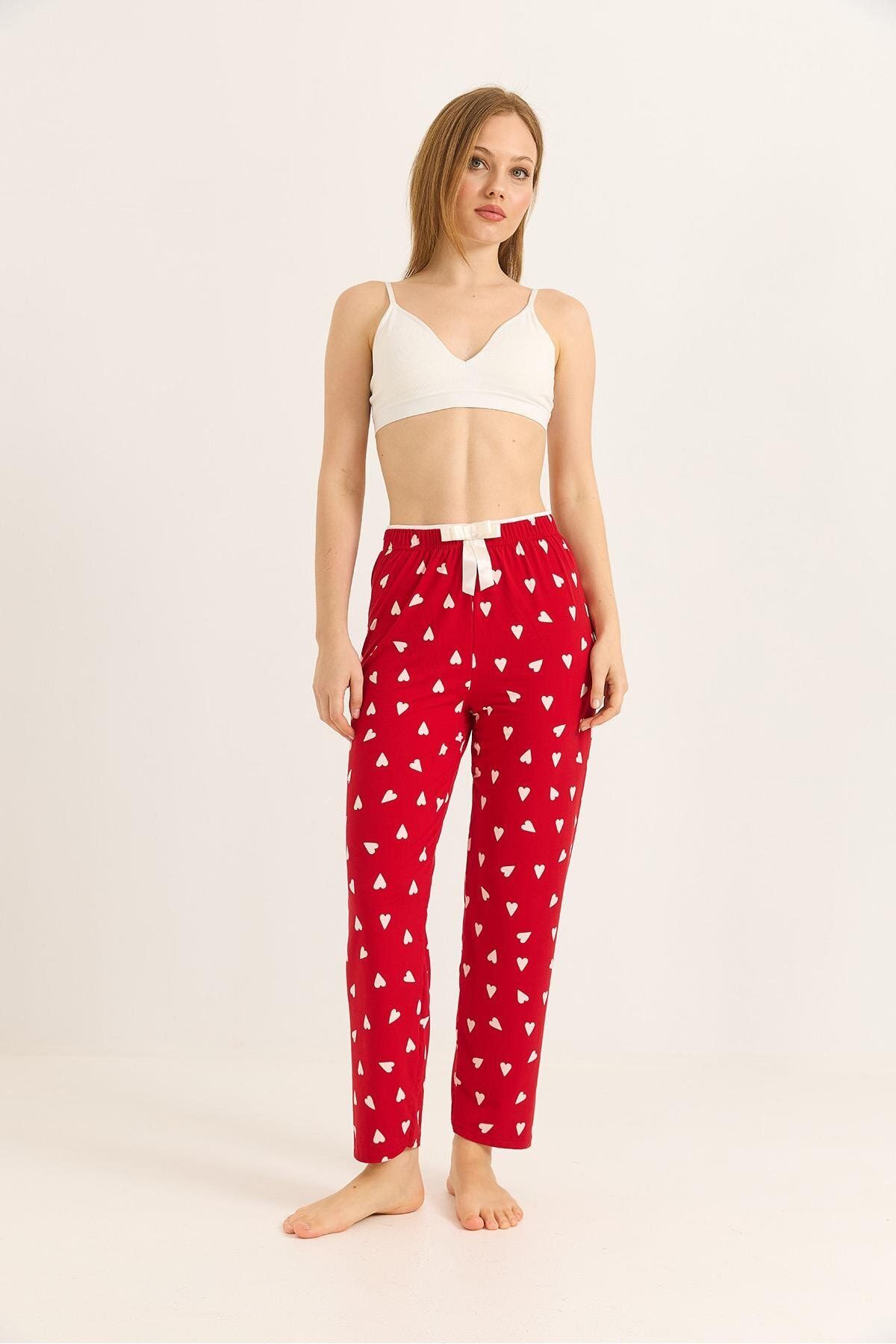 Raneel Kazançlı Alışveriş Beli Lastikli Beyaz Kalpli Pijama Altı