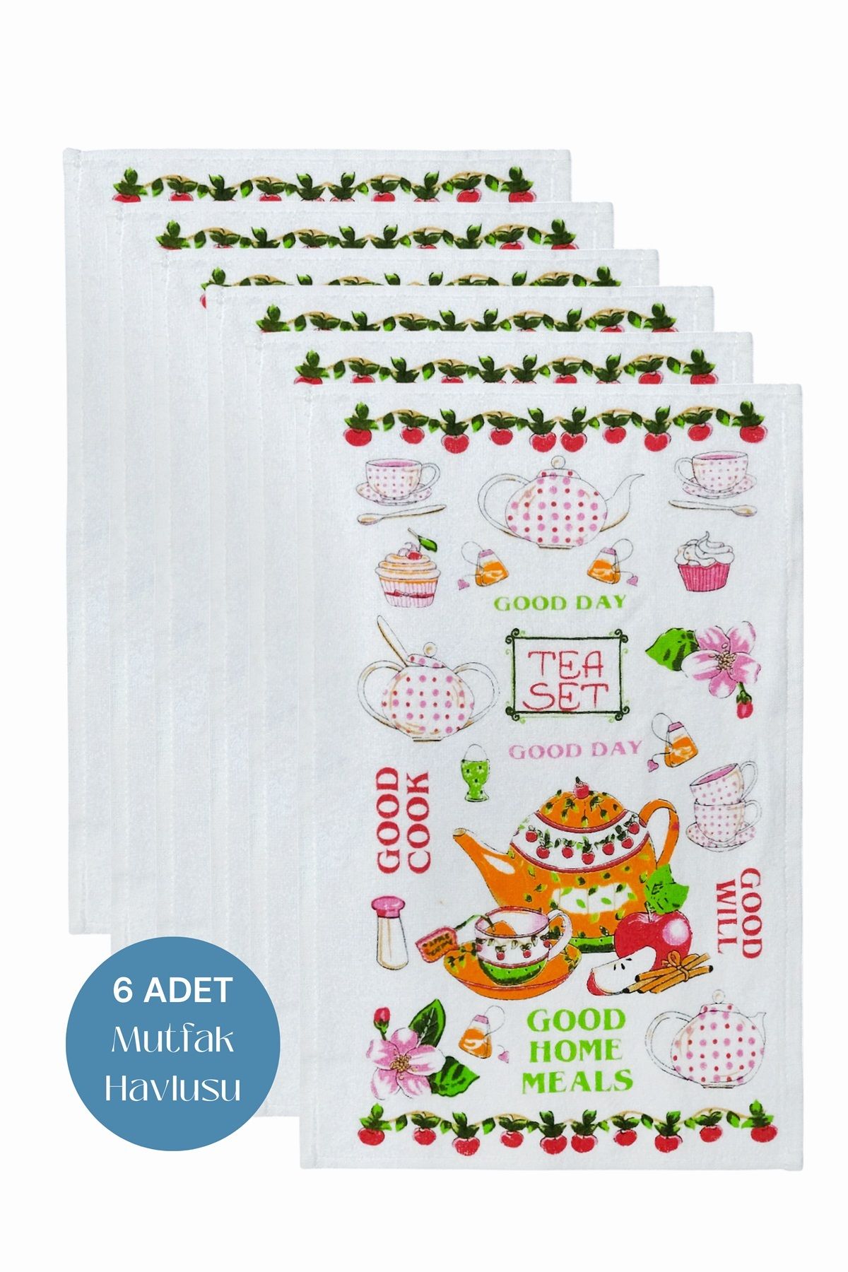 sevilya 6lı Paket Baskılı Beyaz Mutfak Havlusu Modeli