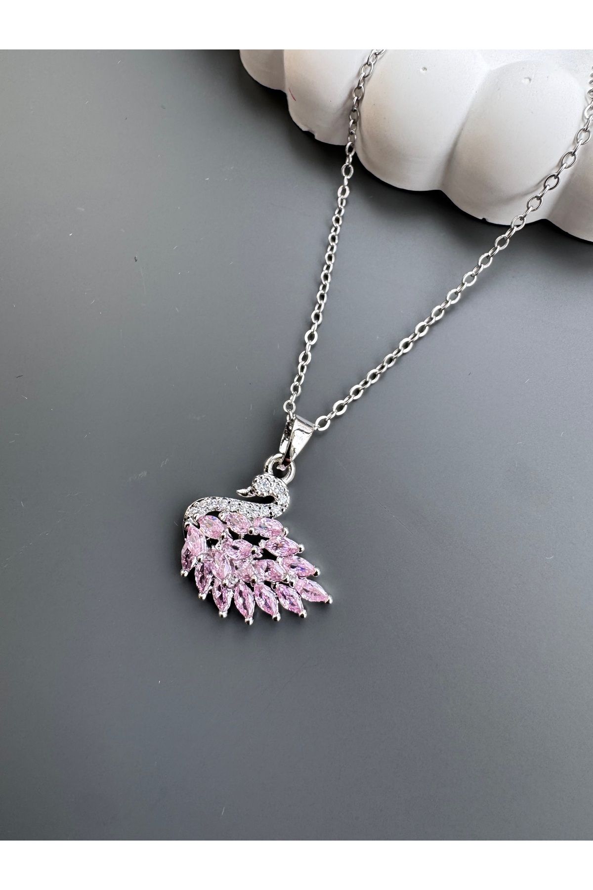 shop PEMBE KUĞULU ÇELİK KOLYE PASLANMAZ