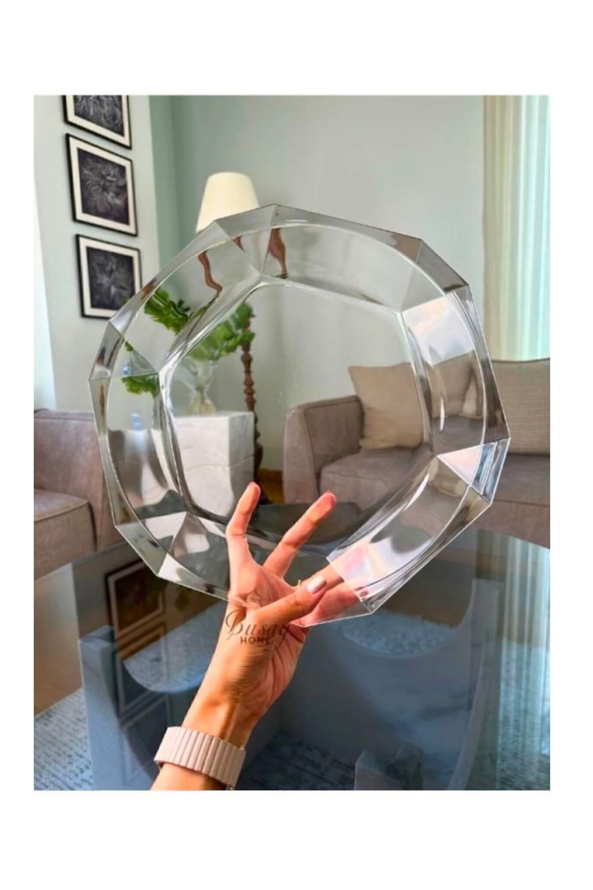 CeysHOME Nude Reflection Serisi Kristal Cam Servis Tabağı, Sunumluk Tabak