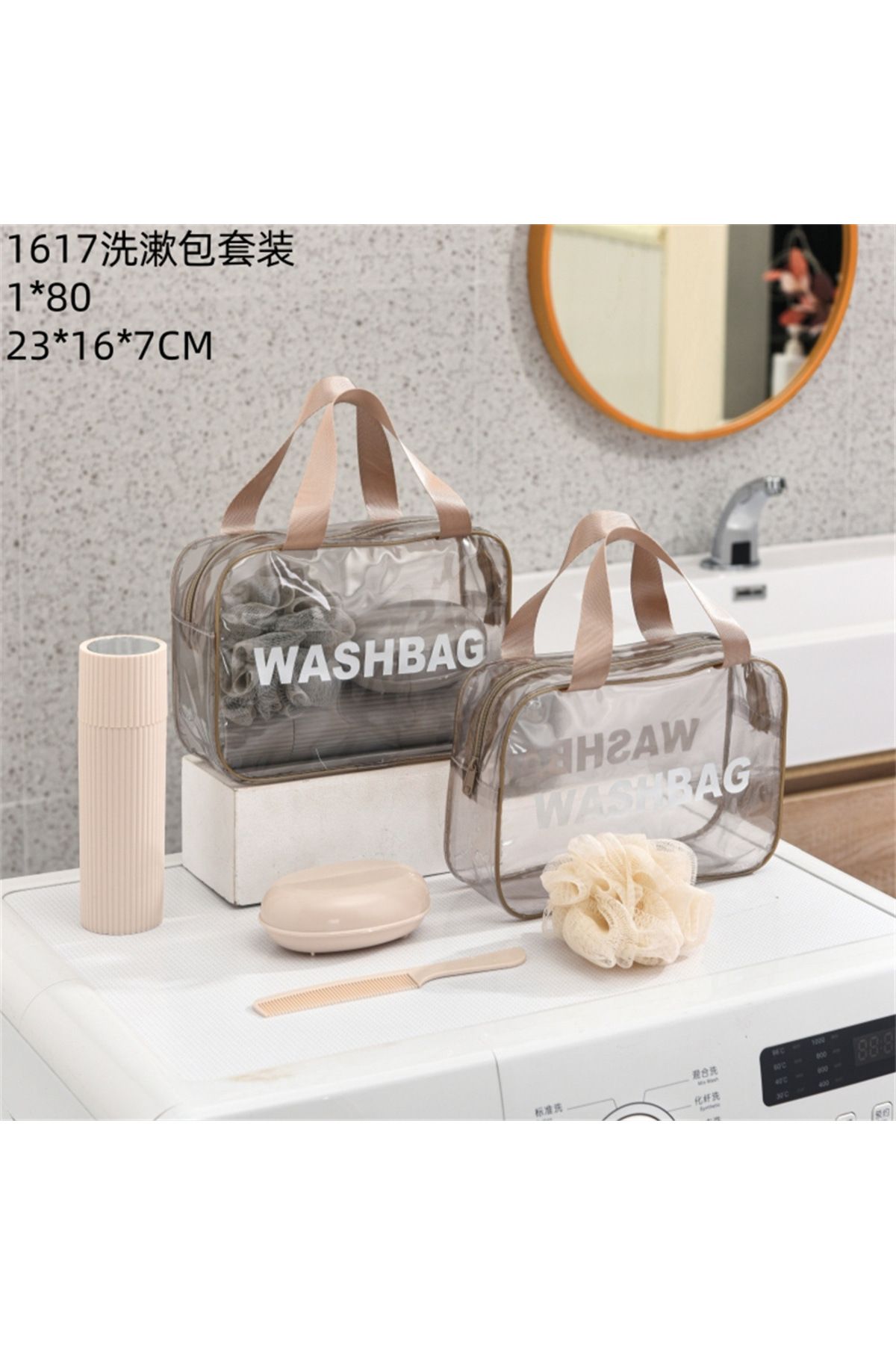 ARVALE WASH BAG Seyahat Seti | Şeffaf Organizer Çanta ile Duş Lifi, Sabunluk, Tarak