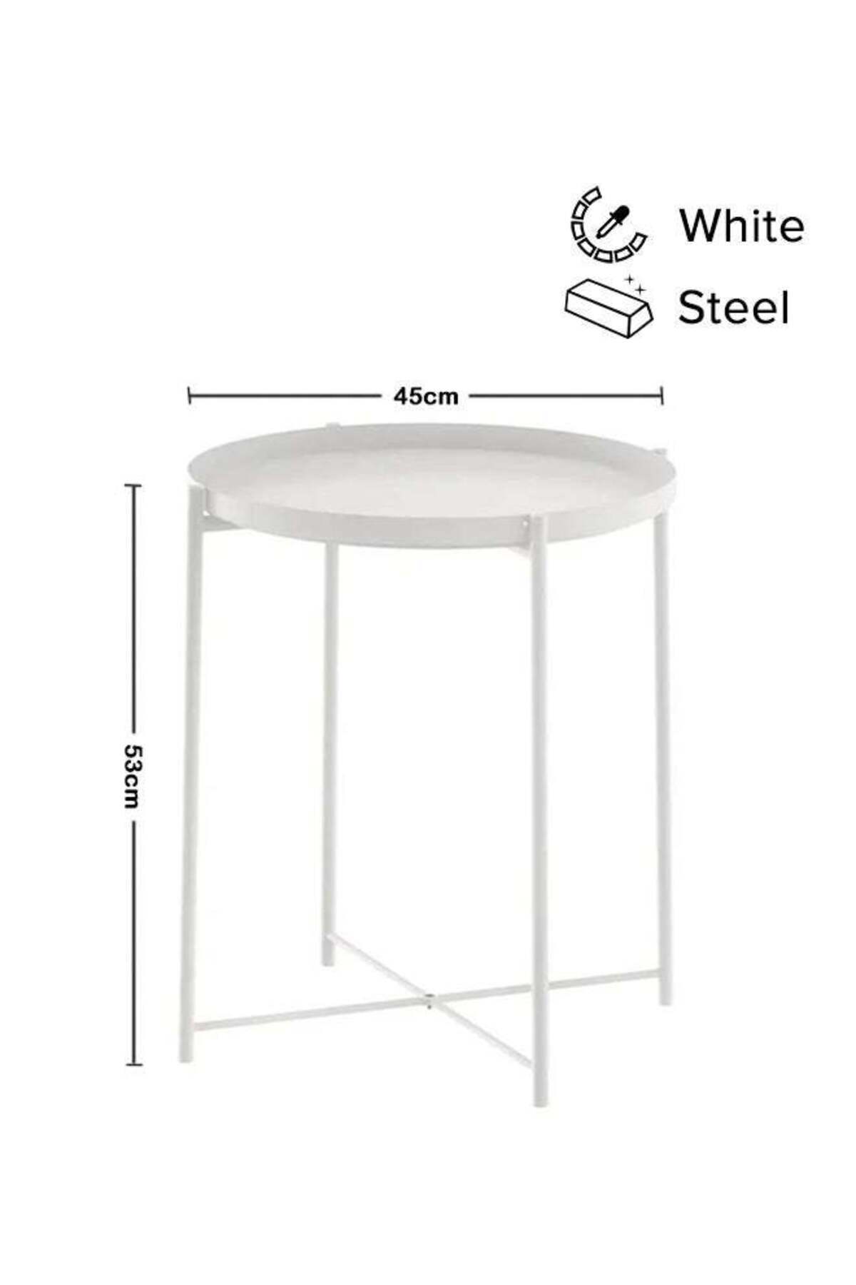 طاولة ZENHOME دائرية من الفولاذ باللون الأبيض 45 × 53 × 45 سم