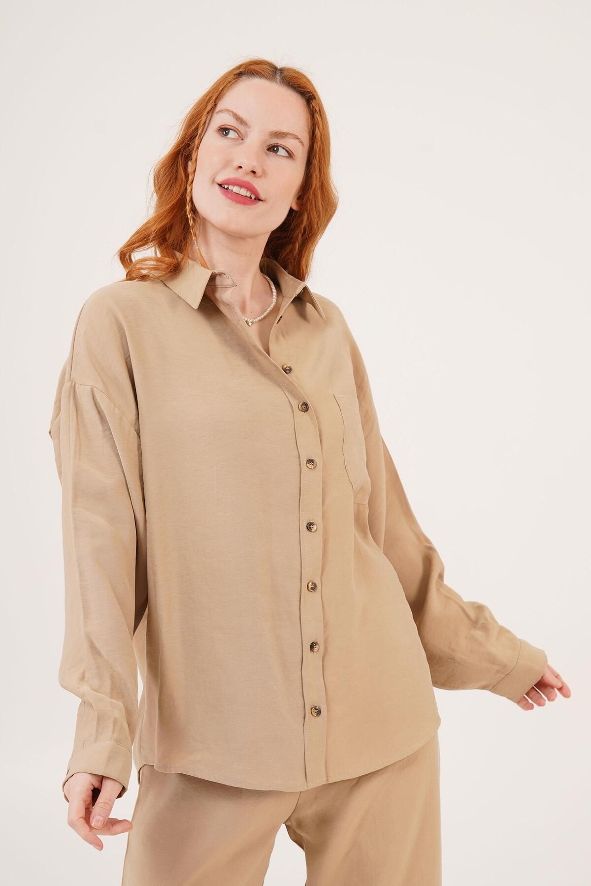 Castivo Fashion Salaş Model Düşük Omuz Tek Cepli Kadın Gömlek