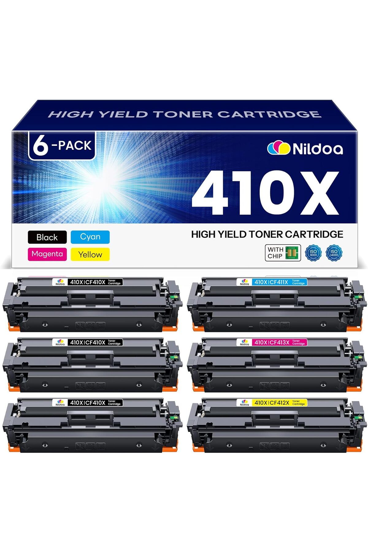 HP 410X CF410X CF411X CF412X CF413X Color M452 Series; Color Pro MFP M377, M477 (3BK/1C/1M/1Y)