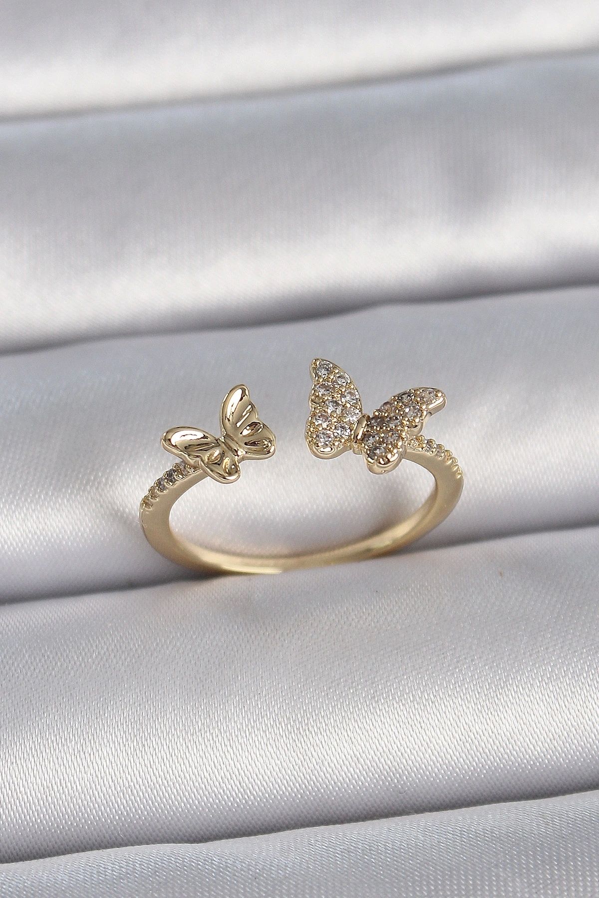 OurStyles Pirinç Gold Renk Ayarlanabilir Zirkon Taşlı Kelebek Model Kadın Yüzük - TJ-BYK3374