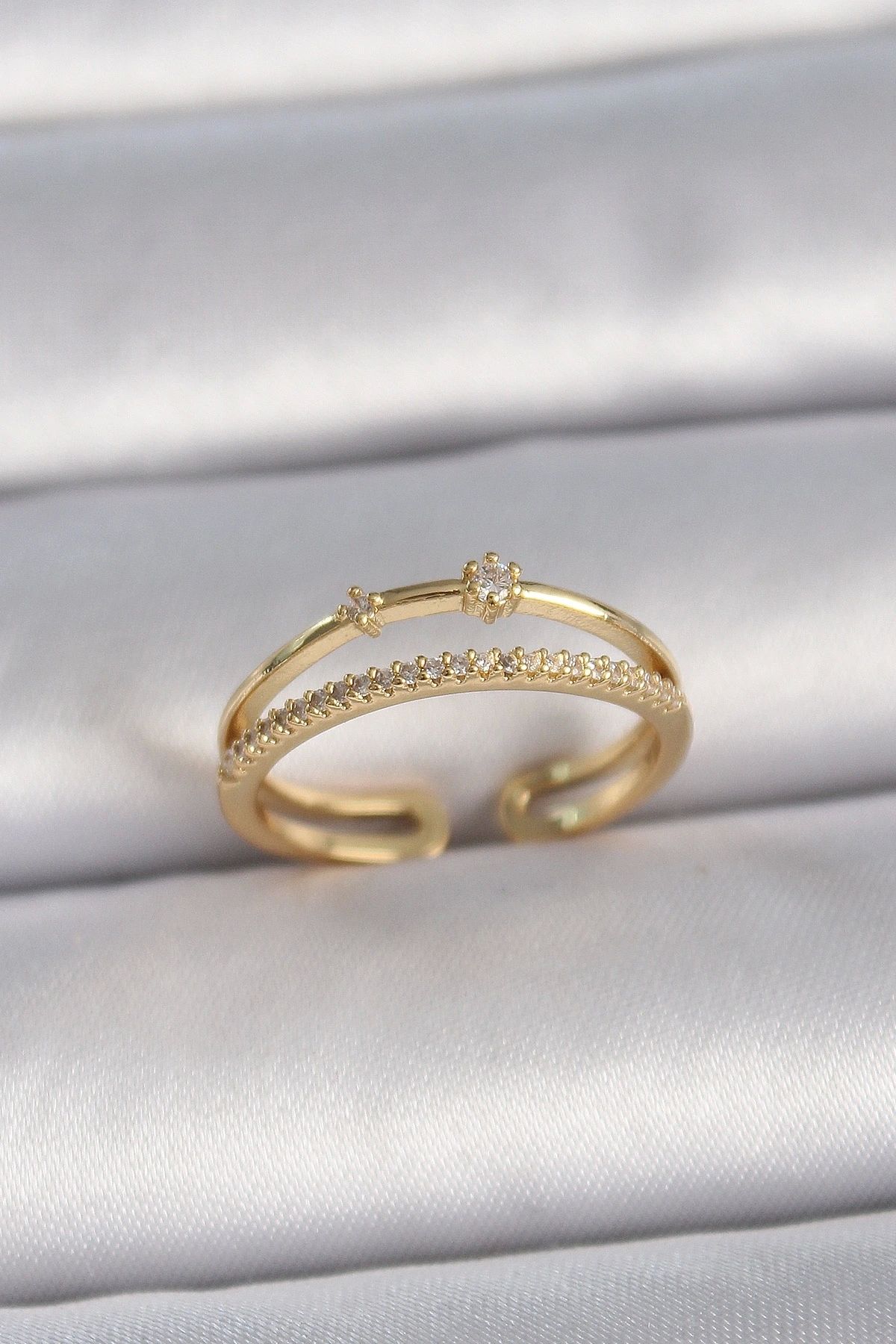 OurStyles Pirinç Gold Renk Ayarlanabilir Zirkon Taşlı Kadın Yüzük - TJ-BYK3408