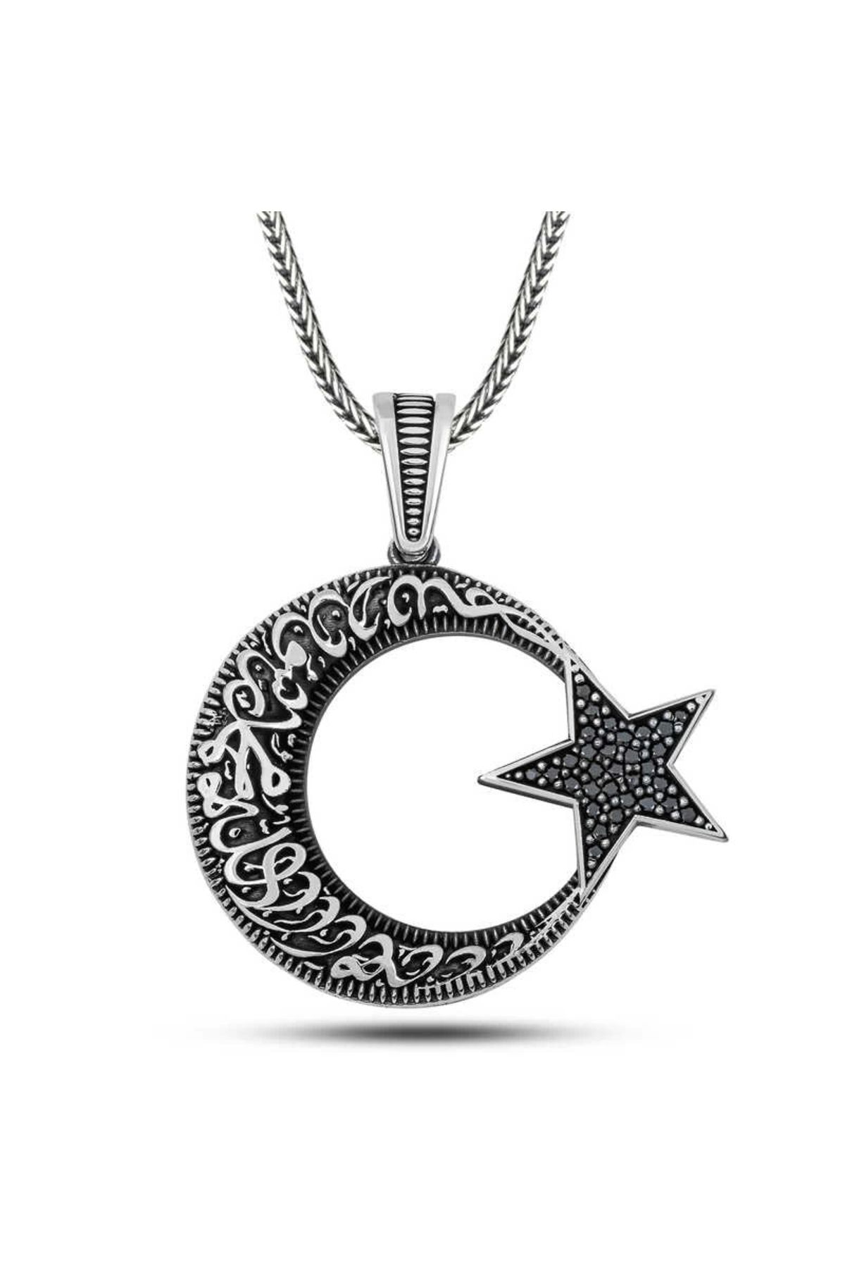 Gumush Gümüş Kelime-i Tevhid Yazılı Taşlı Erkek Kolye