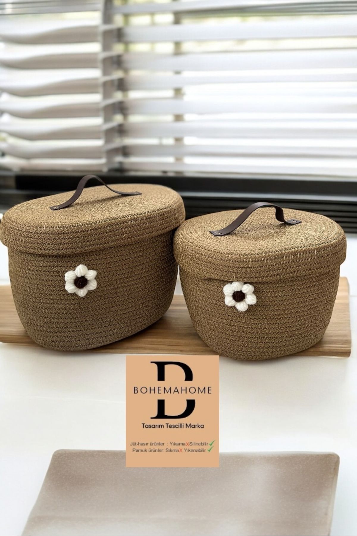 Bohemahomedecor Çok amaçlı sepet düzenleyici bebek çocuk odası hasır sepet