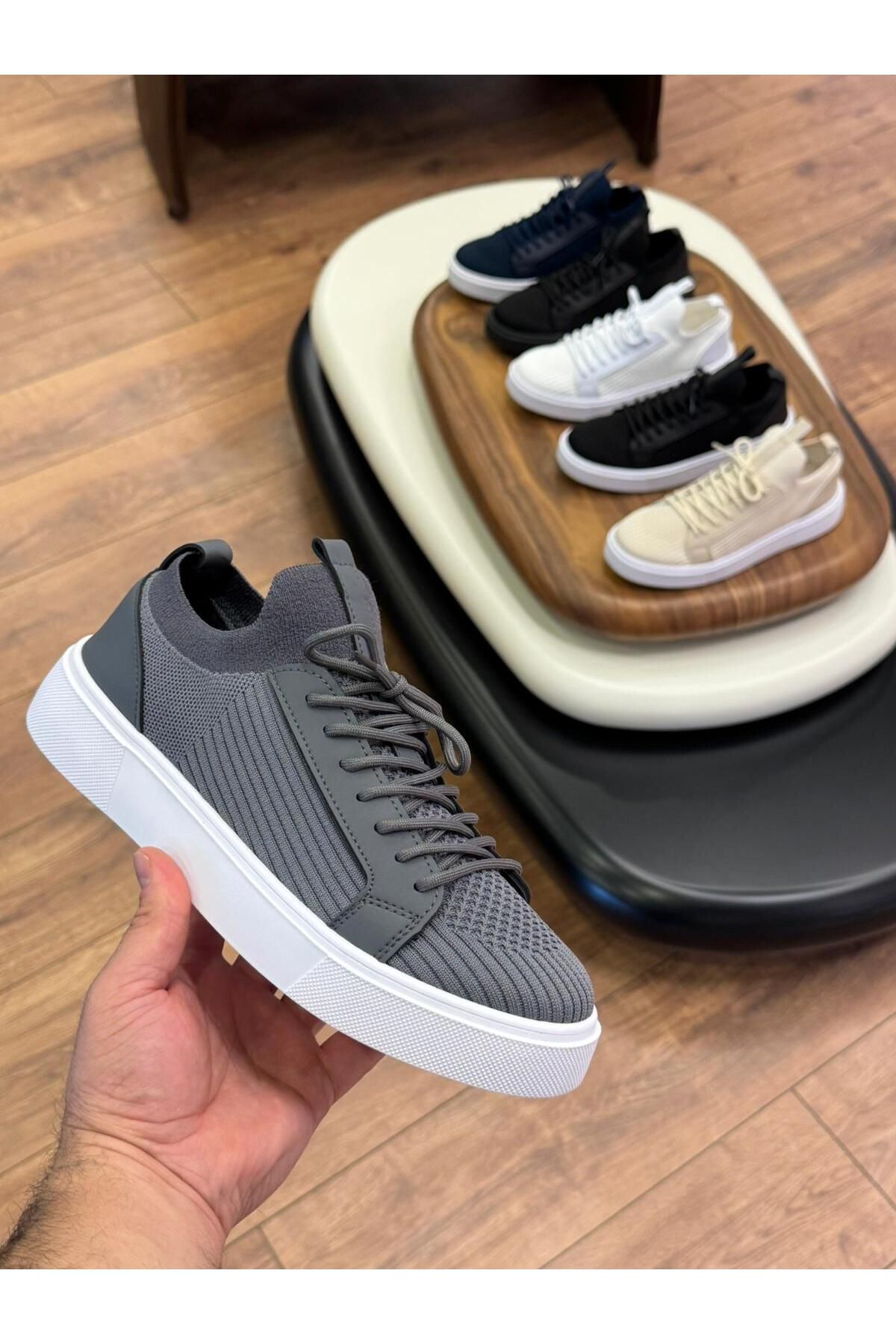 Paulo 4225 FÜME - BEYAZ TABAN TRİKO ERKEK SNEAKERS - ERKEK SPOR AYAKKABI