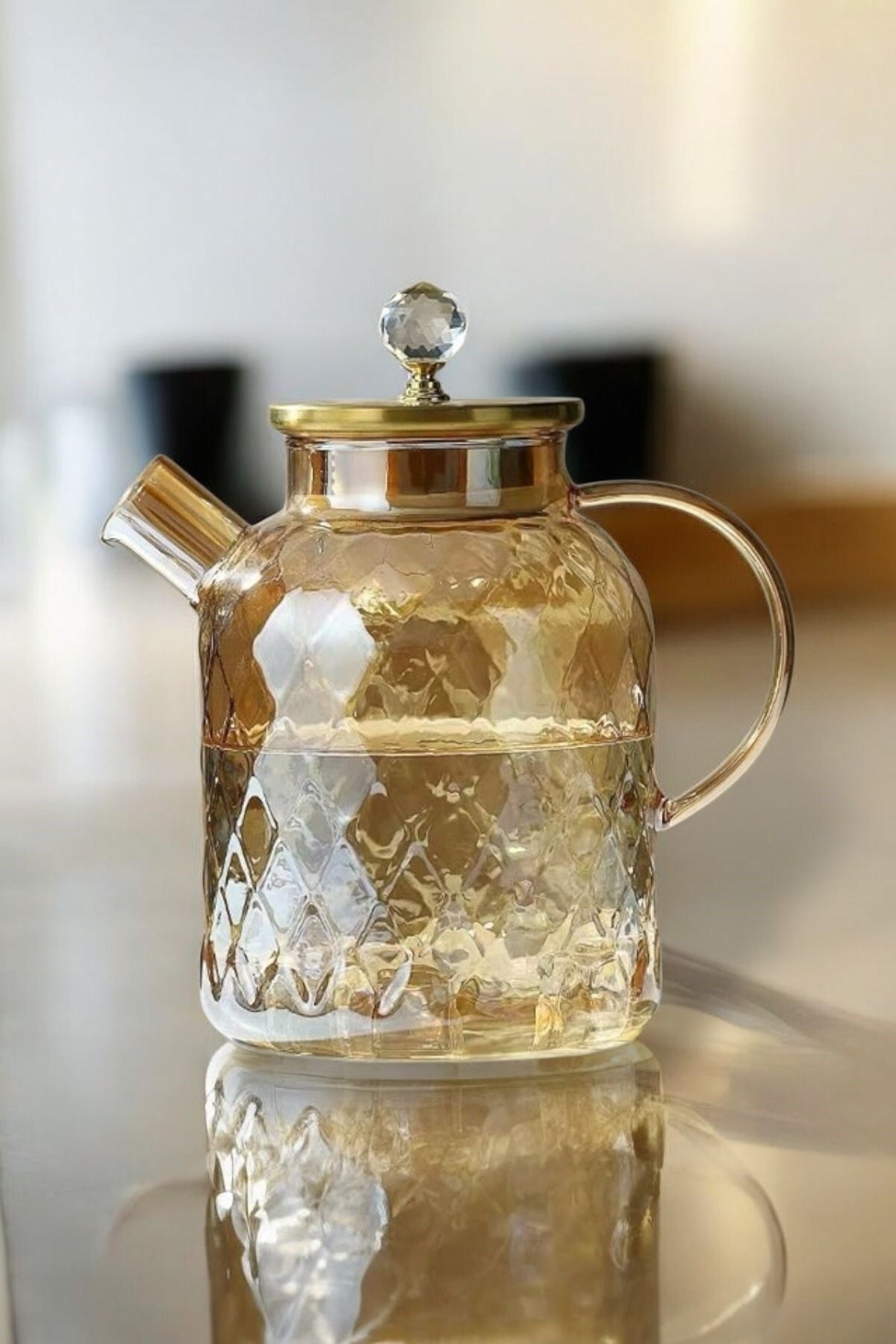 morponi Borosilikat Cam Amber Otantik Desenli Cam Demlik & Sürahi 1800 Ml