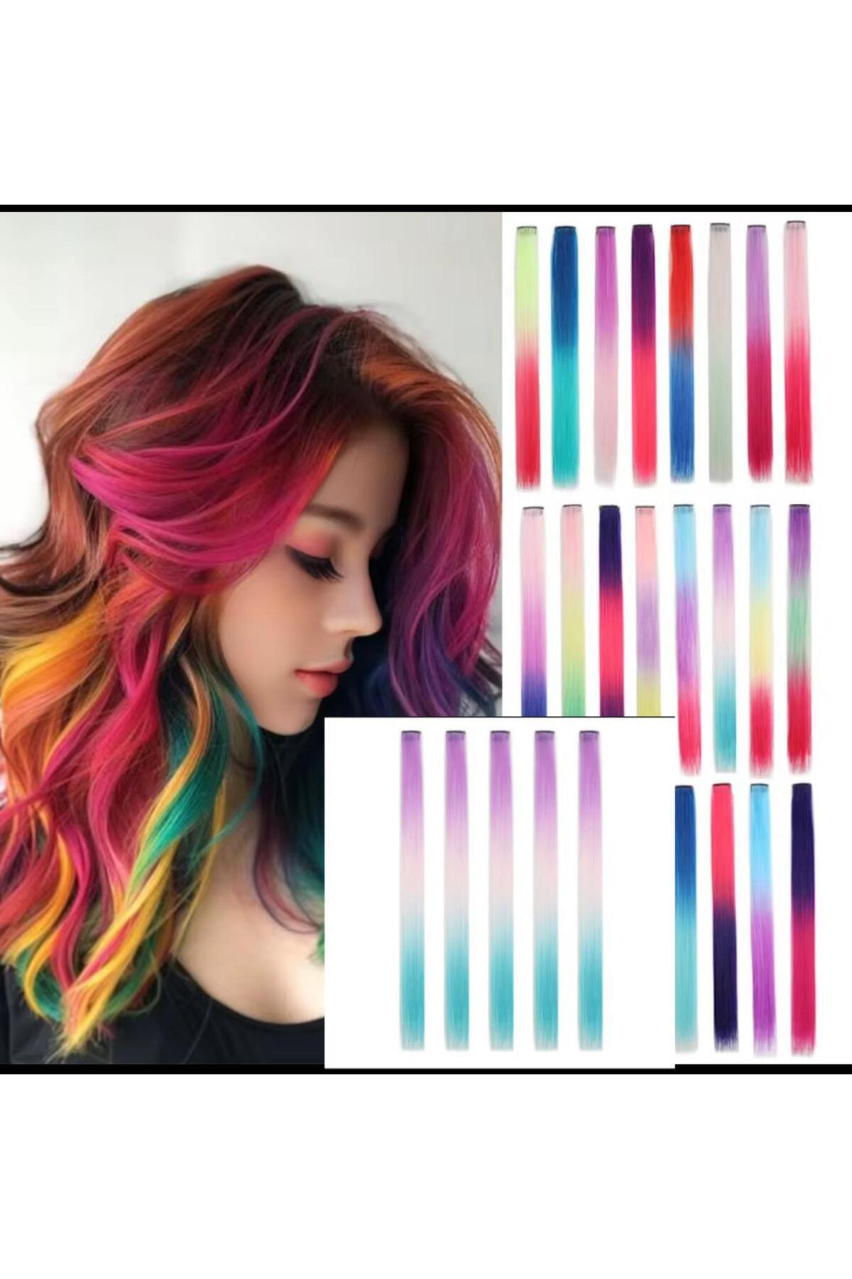 AresTokaAksesuar üç renkli çıtçıt tokalı yan postiş saç aksesuarı tinsel saç