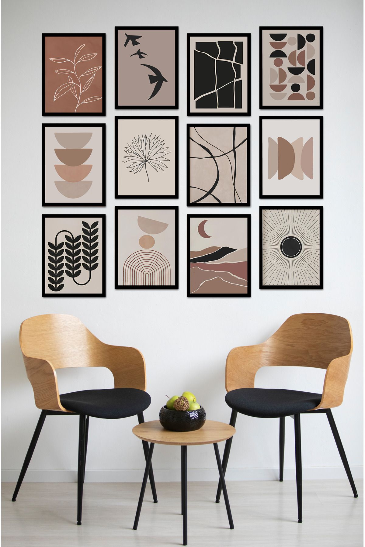 kutuTR Dekorize Mdf Tablo Seti 12 Parça - Salon Oturma Odası İçin Duvar Dekoru Çerçeve Görünümlü ONK SERİ