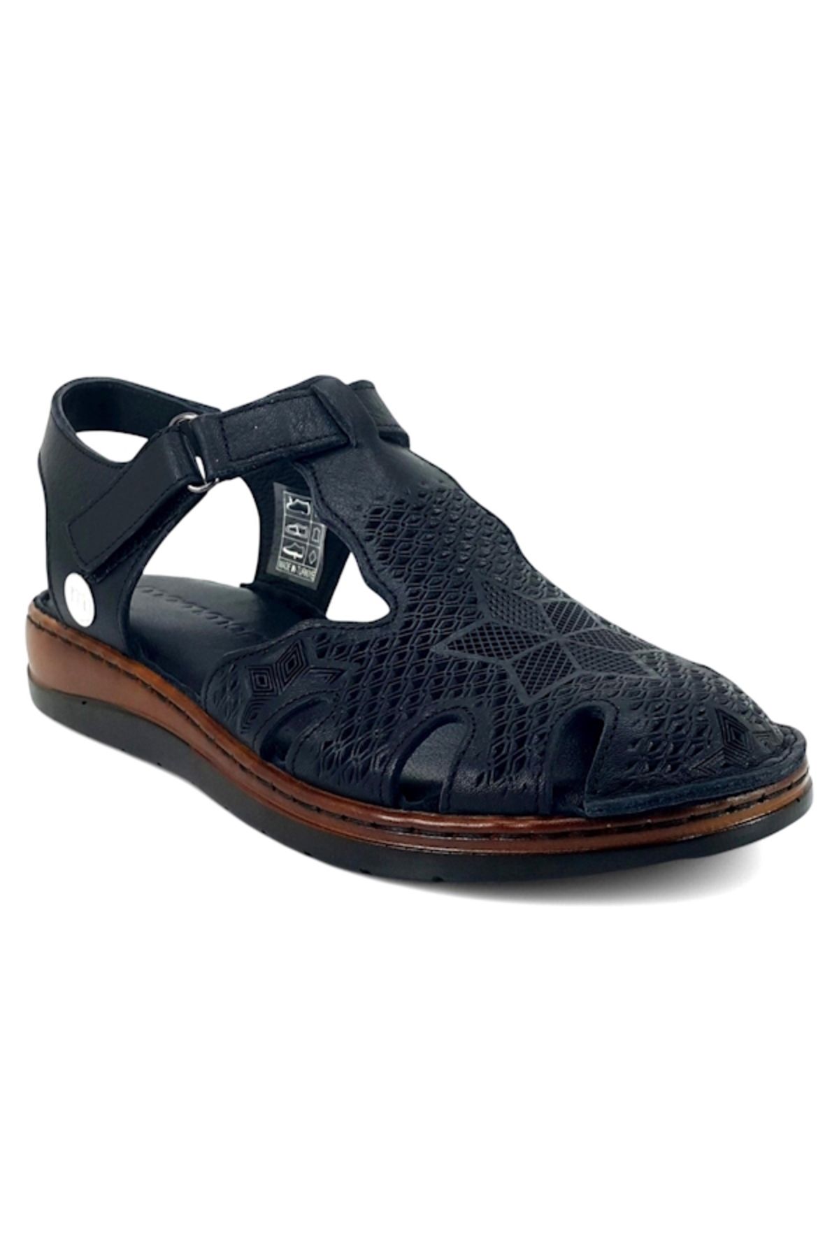 Mammamia D25YS-02550 Siyah Cilt Deri Önü Kapalı Kadın Comfort Sandalet