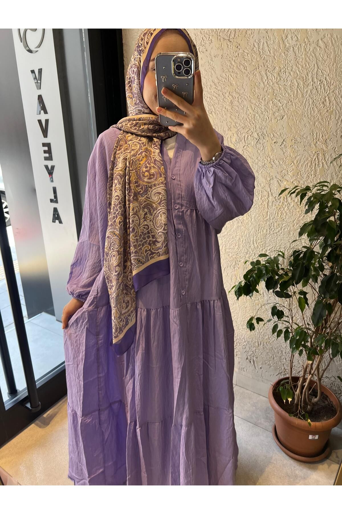 Vaveyla AŞHİLDA LİLA DÜZ ASTARSIZ YAZLIK ELBİSE