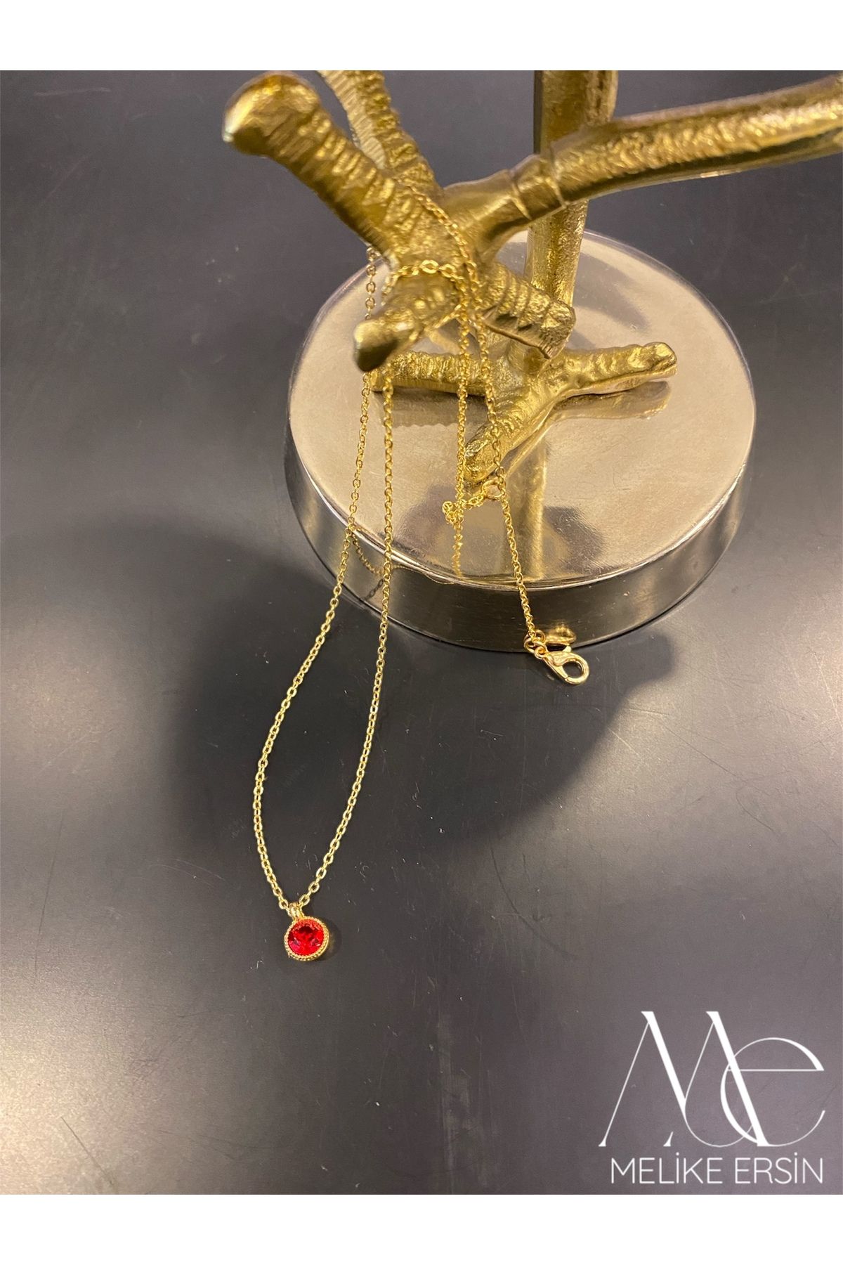 MELİKE ERSİN Kadın Gold Çelik Zirkon Taşlı Kelebek Kolye