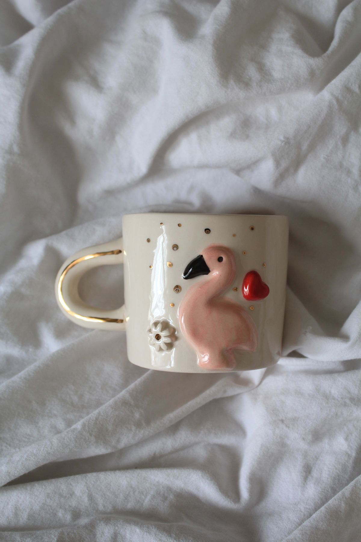 sukupotCeramics Kalpli Papatyalı Flamingo El Yapımı Kupa