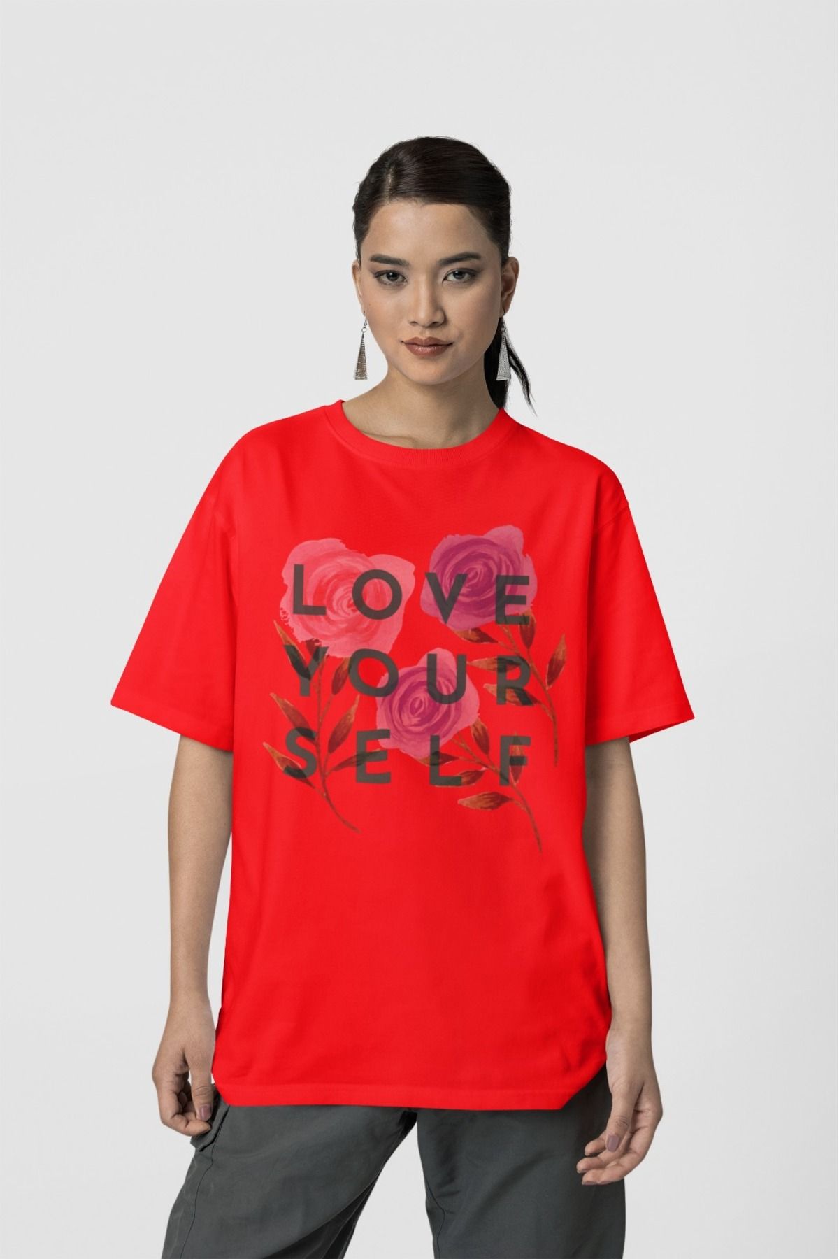 Butik %100 PAMUK ERKEK/KADIN -LOVE YOUR SELF- TRANSFER BASKILI YUVARLAK YAKA KISA KOL TİŞÖRT