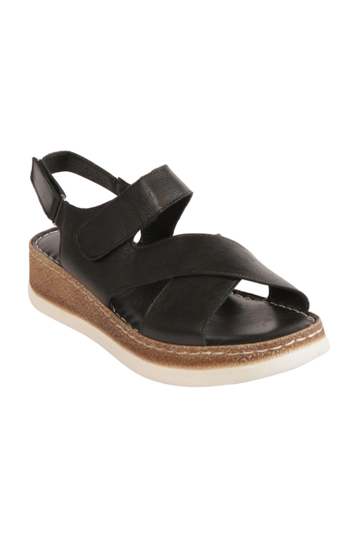 Mammamia D25YS-02400 Siyah Cilt Deri Kadın Comfort Sandalet