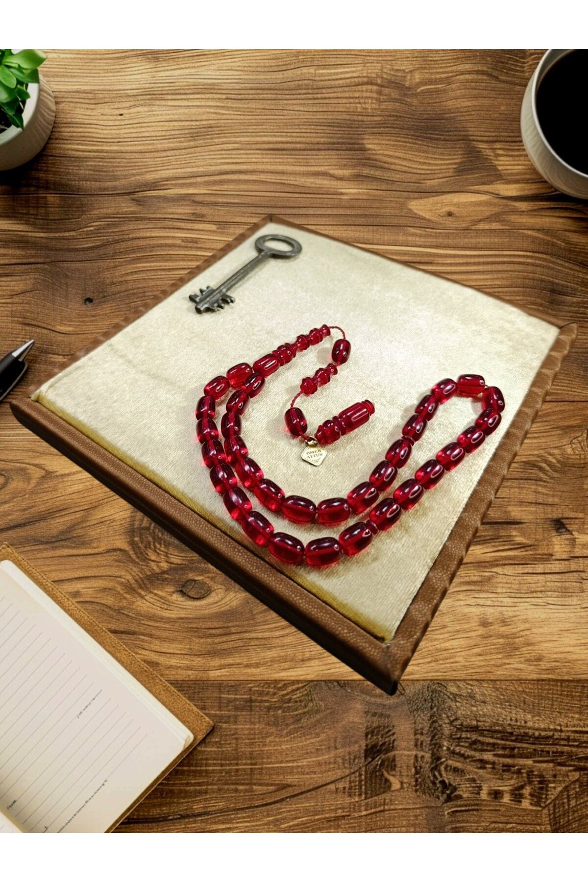 Anemore Collection ATEŞ KEHRİBAR TESBİH KAPSÜL KESİM BORDO RENK ÖMER ALTUN USTA İŞİ BABALAR GÜNÜ SEVGİLİYE HEDİYE T-86