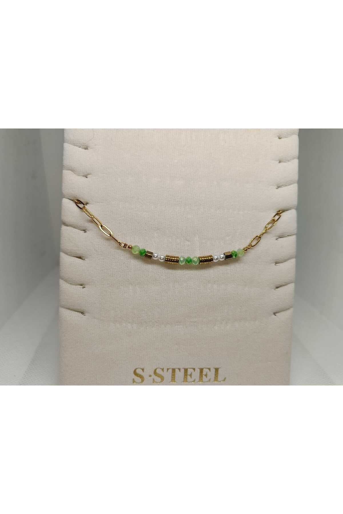 Store 316l Boncuk Detaylı Paslanmaz Çelik Gold Halhal