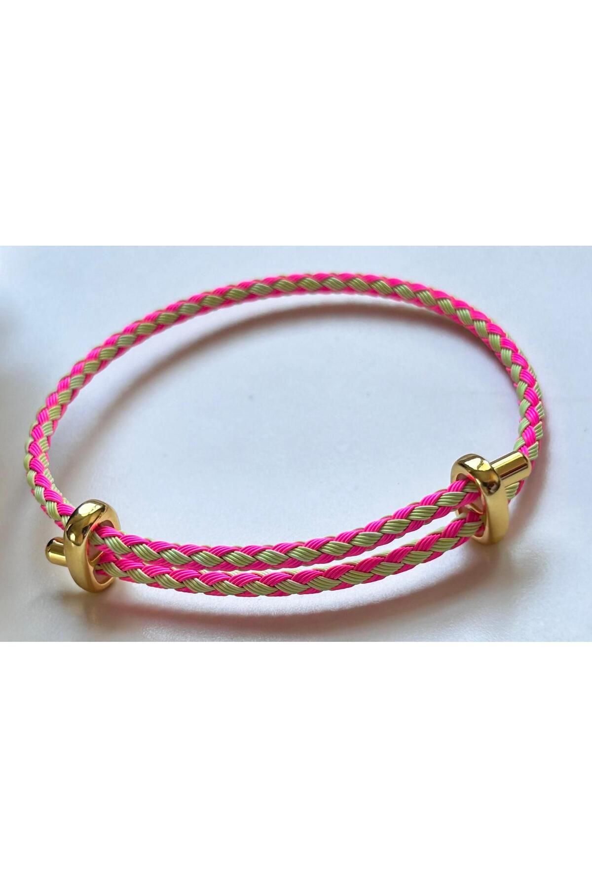 juleeco Pembe Su Yeşili Gold Kapama İp Çelik Bileklik