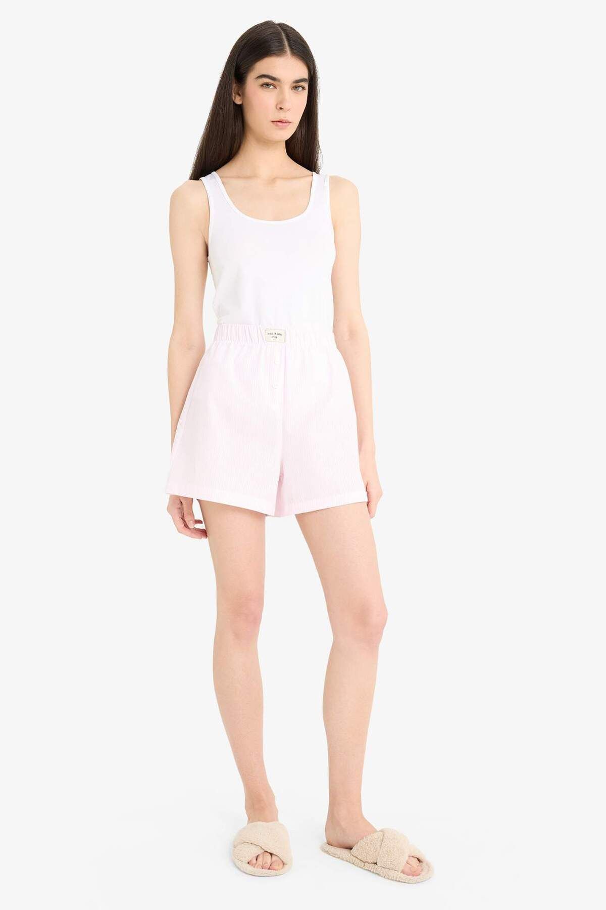 DeFacto-Regular Fit Short Length Poplin Set de 2 pijamale Bottom-fall In Love E4342ax25sm 4
